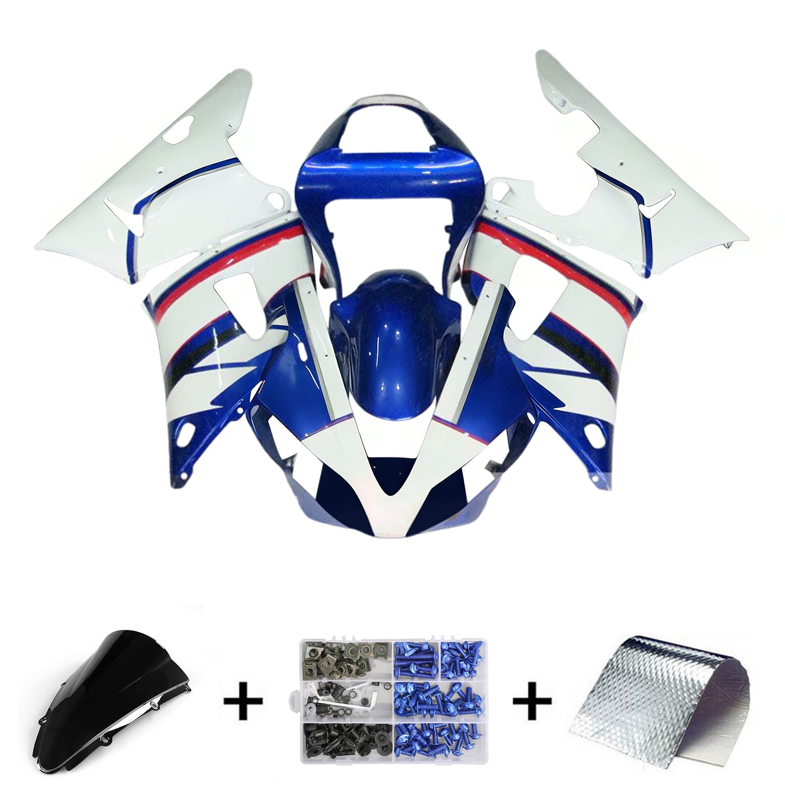 Amotopart 2000-2001 Yamaha YZF 1000 R1 White Blue Fairing Kit