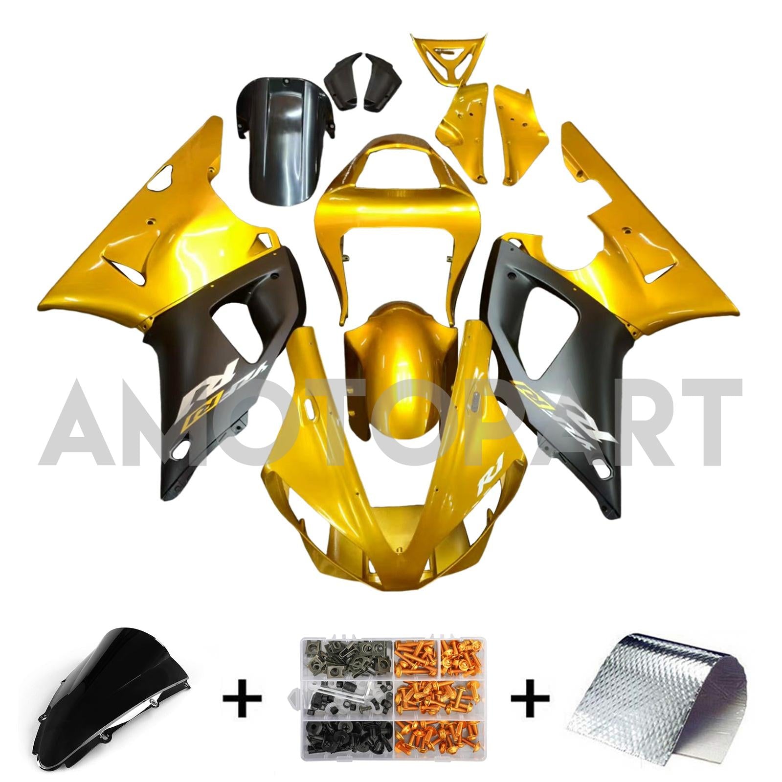 Amotopart 2000-2001 Yamaha YZF 1000 R1 Black Gold Fairing Kit