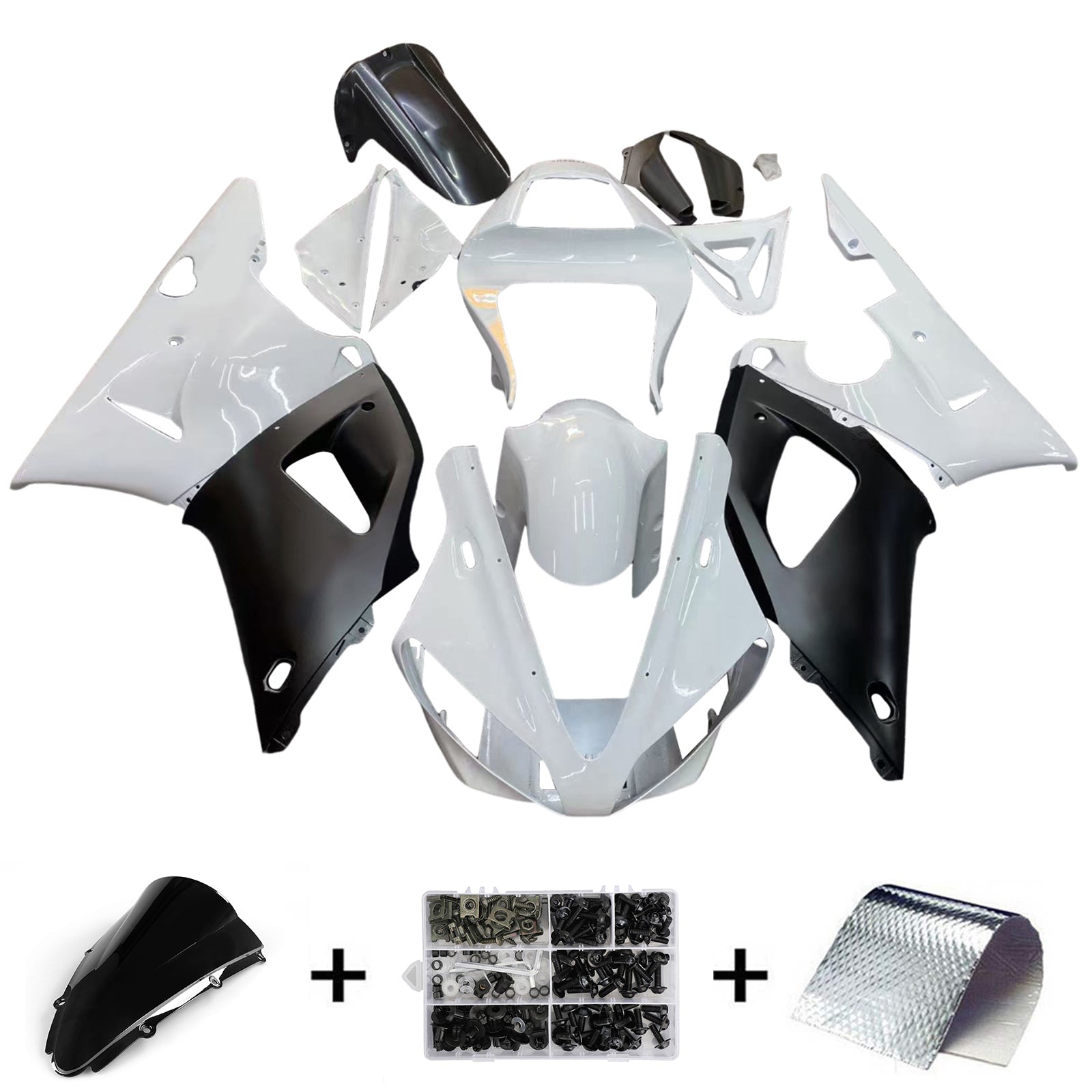 Amotopart 2000-2001 Yamaha YZF 1000 R1 Glossy Black White Fairing Kit
