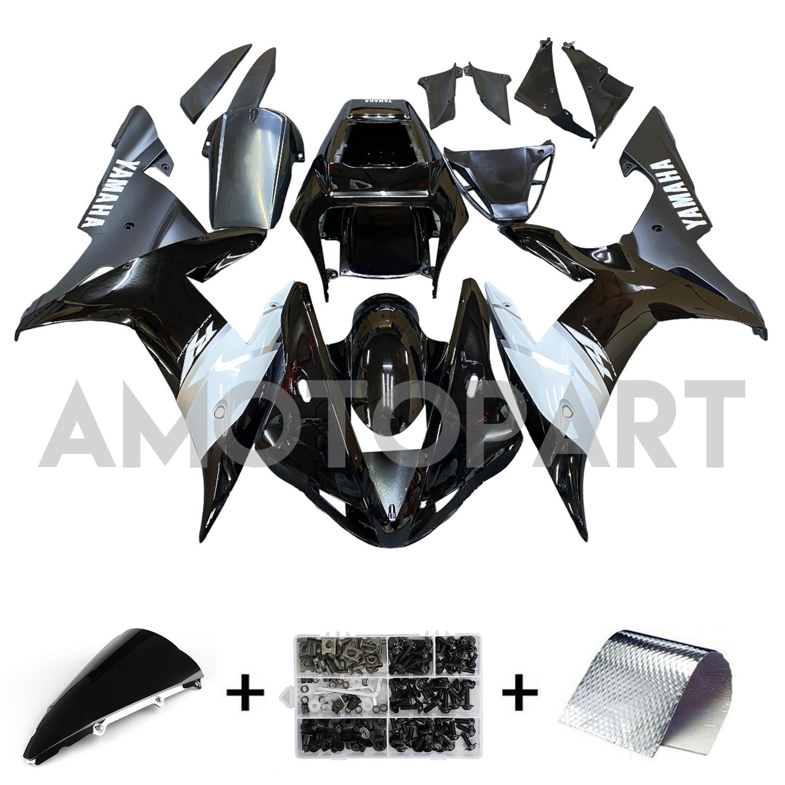 Amotopart 2002-2003 Yamaha YZF 1000 R1 Black & White Fairing Kit