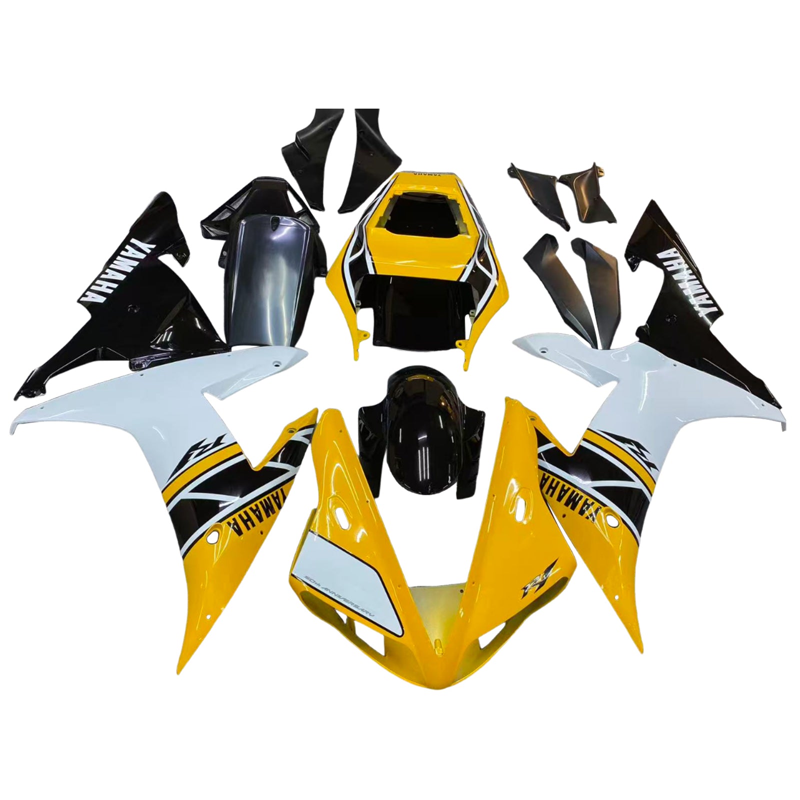 Amotopart 2002-2003 Yamaha YZF 1000 R1 Jaune&Kit de carénage blanc