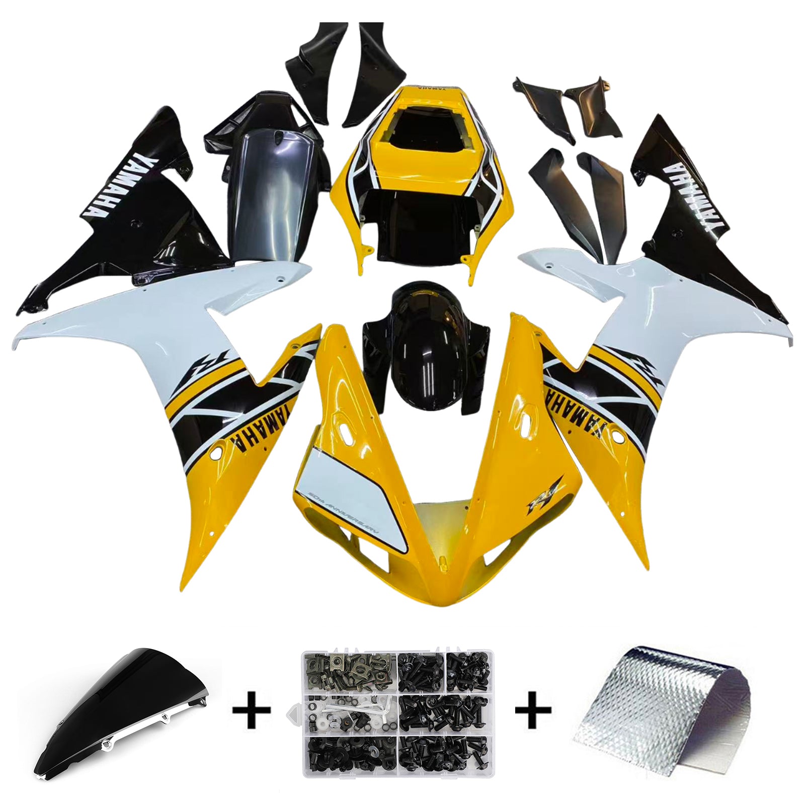 Amotopart 2002-2003 Yamaha YZF 1000 R1 Yellow&White Fairing Kit