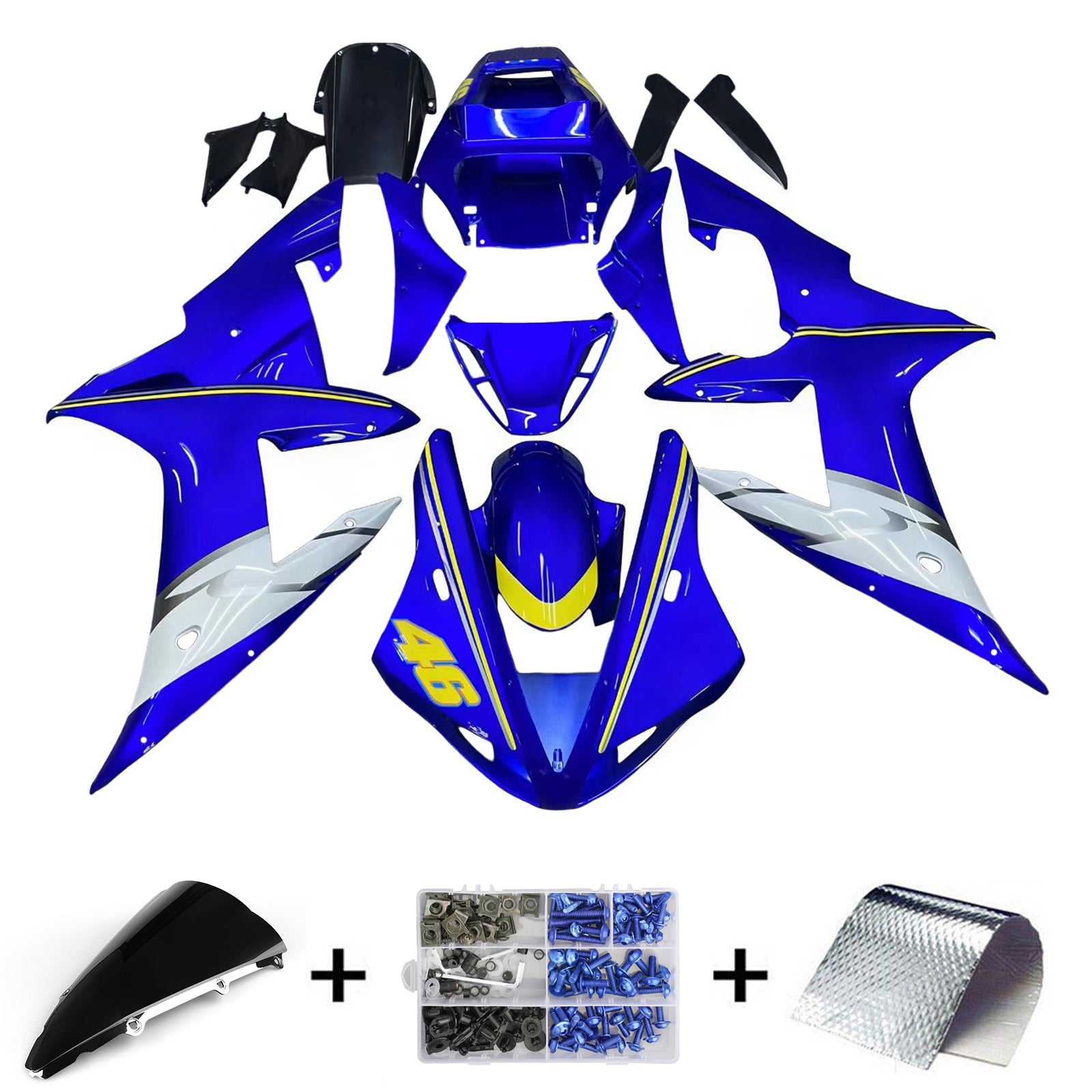 Amotopart 2002-2003 Kit carena Yamaha YZF 1000 R1 Blu&Bianco Style2