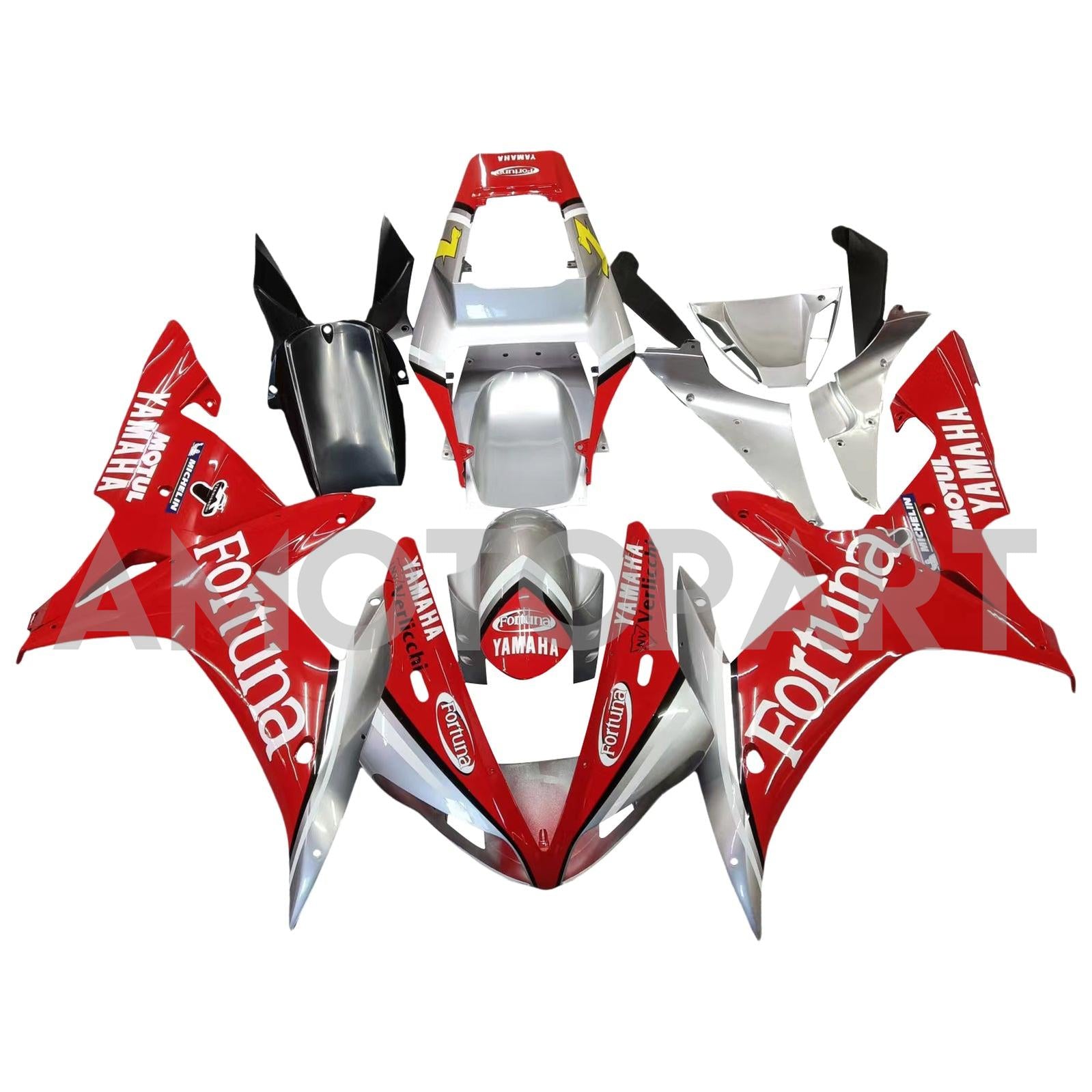 Amotopart 2002-2003 Yamaha YZF 1000 R1 Red & Silver Fairing Kit