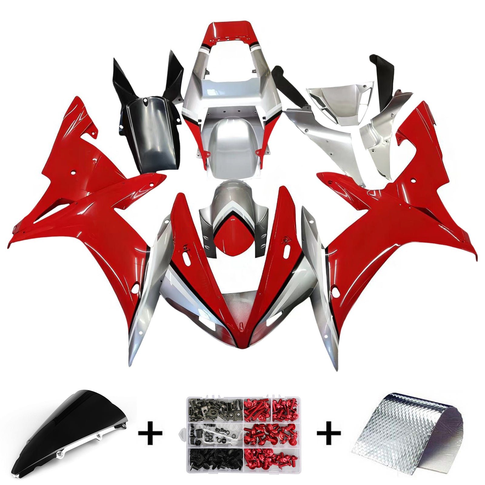 Amotopart 2002-2003 Yamaha YZF 1000 R1 Kit carena rosso e argento