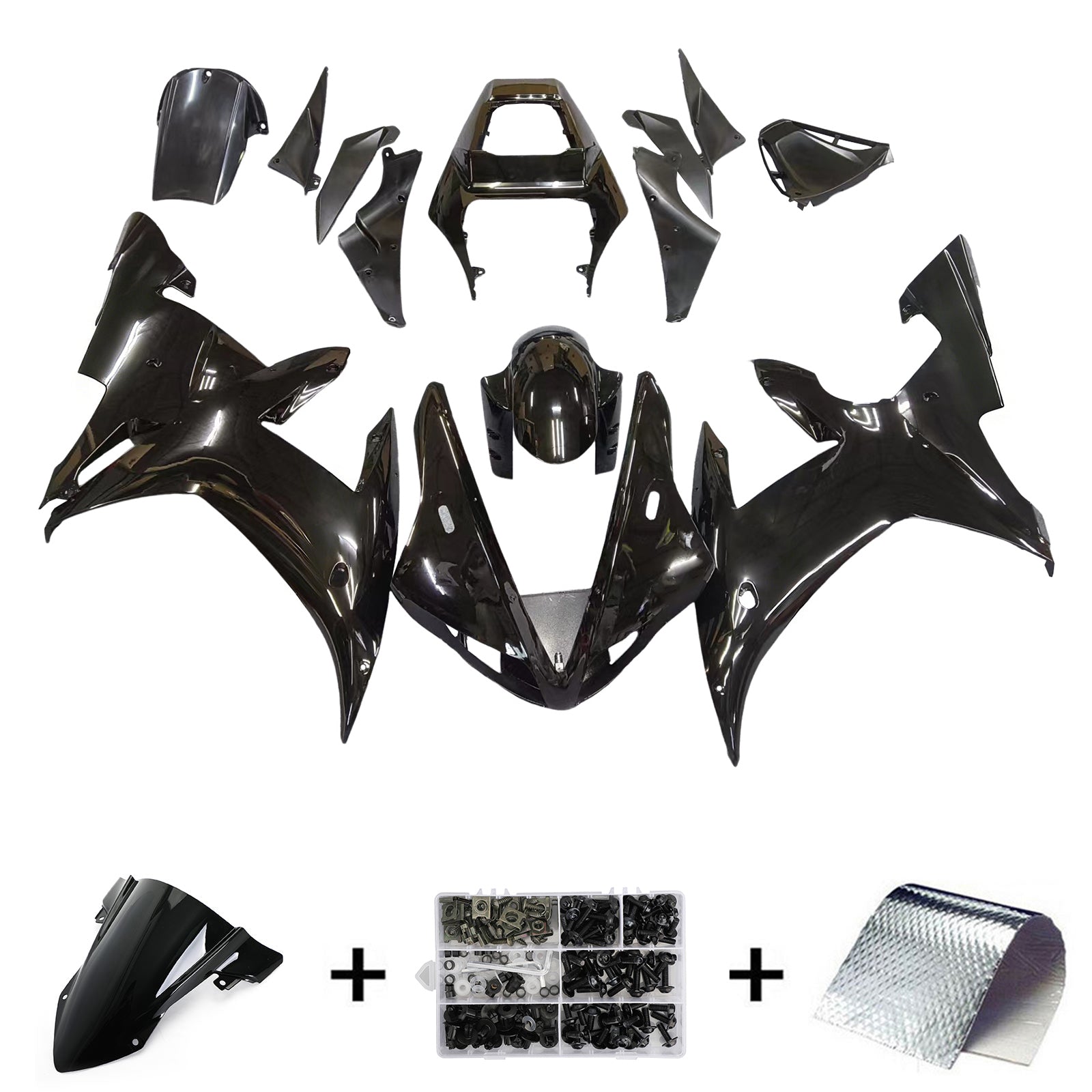 Amotopart 2002-2003 Yamaha YZF 1000 R1 Gloss Black Fairing Kit