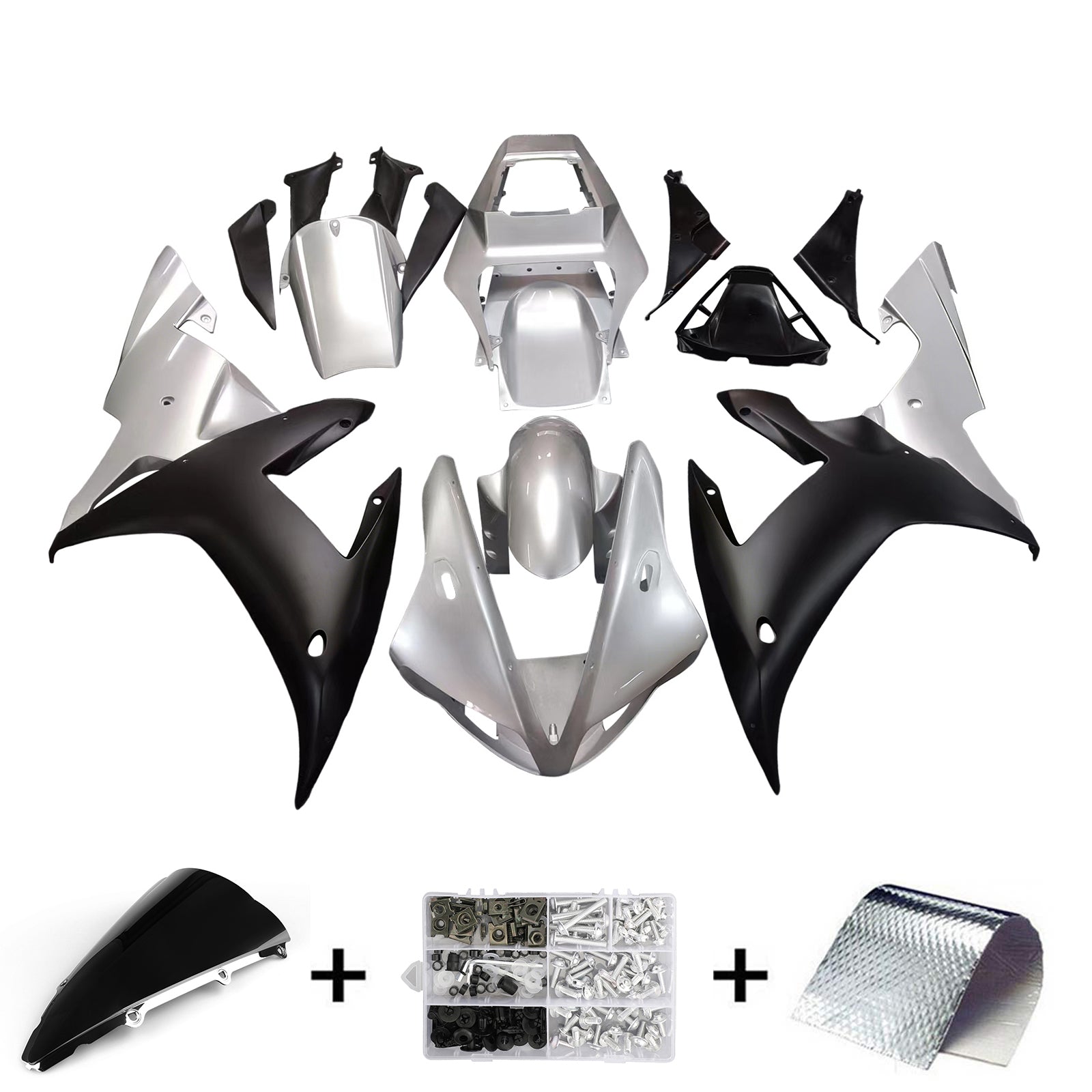 Amotopart 2002-2003 Yamaha YZF 1000 R1 Silver&Black Fairing Kit