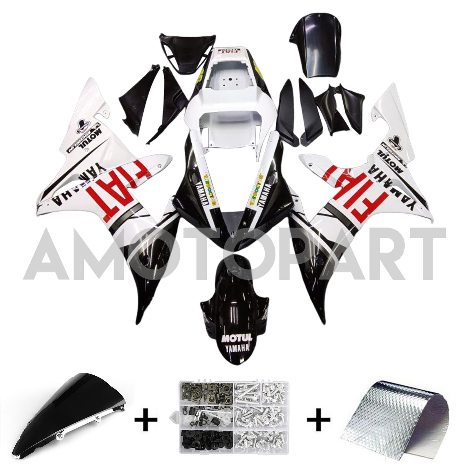 Amotopart Yamaha 2002-2003 YZF 1000 R1 WHITE BLACK LOGO FAIRION KIT