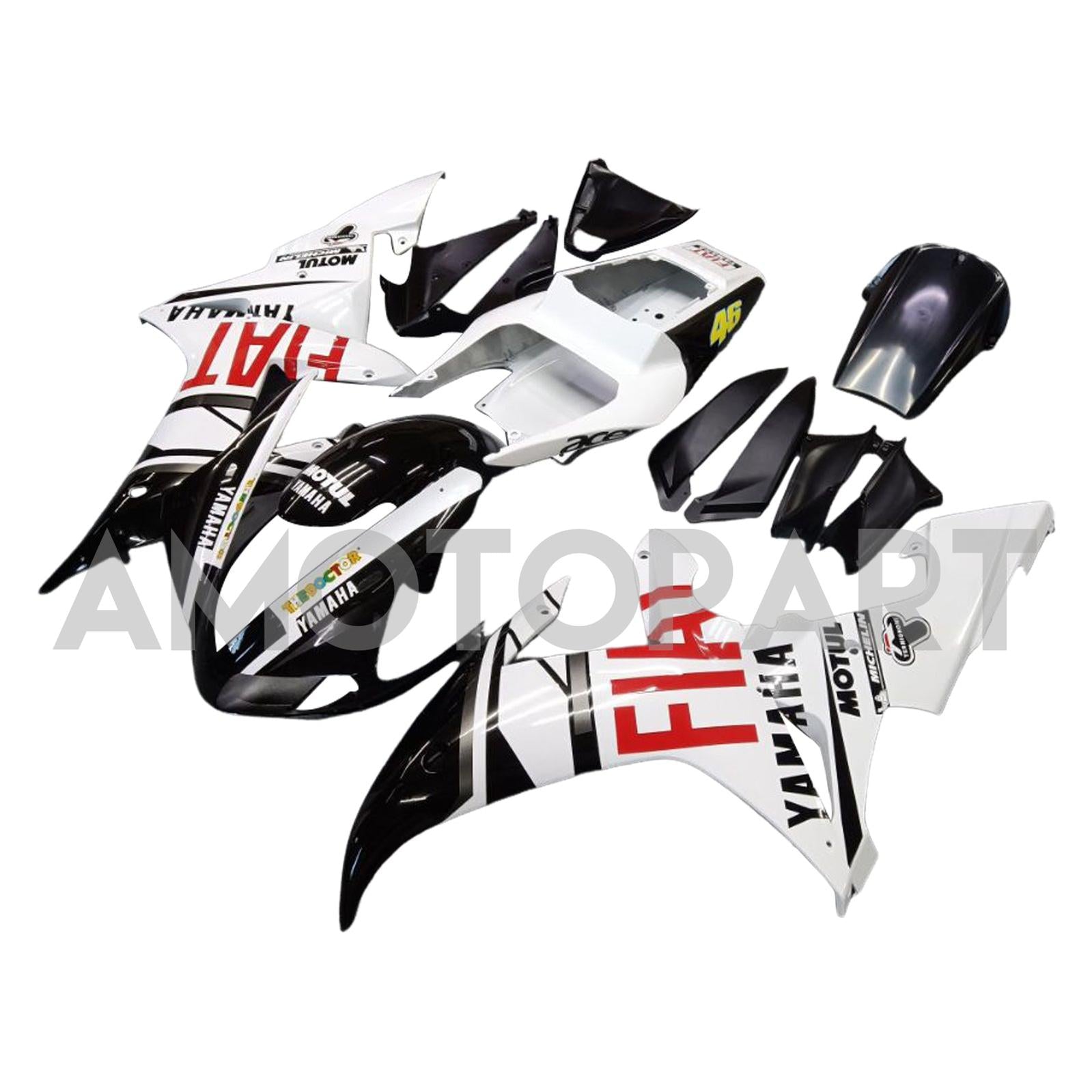 Amotopart Yamaha 2002-2003 YZF 1000 R1 WHITE BLACK LOGO FAIRION KIT