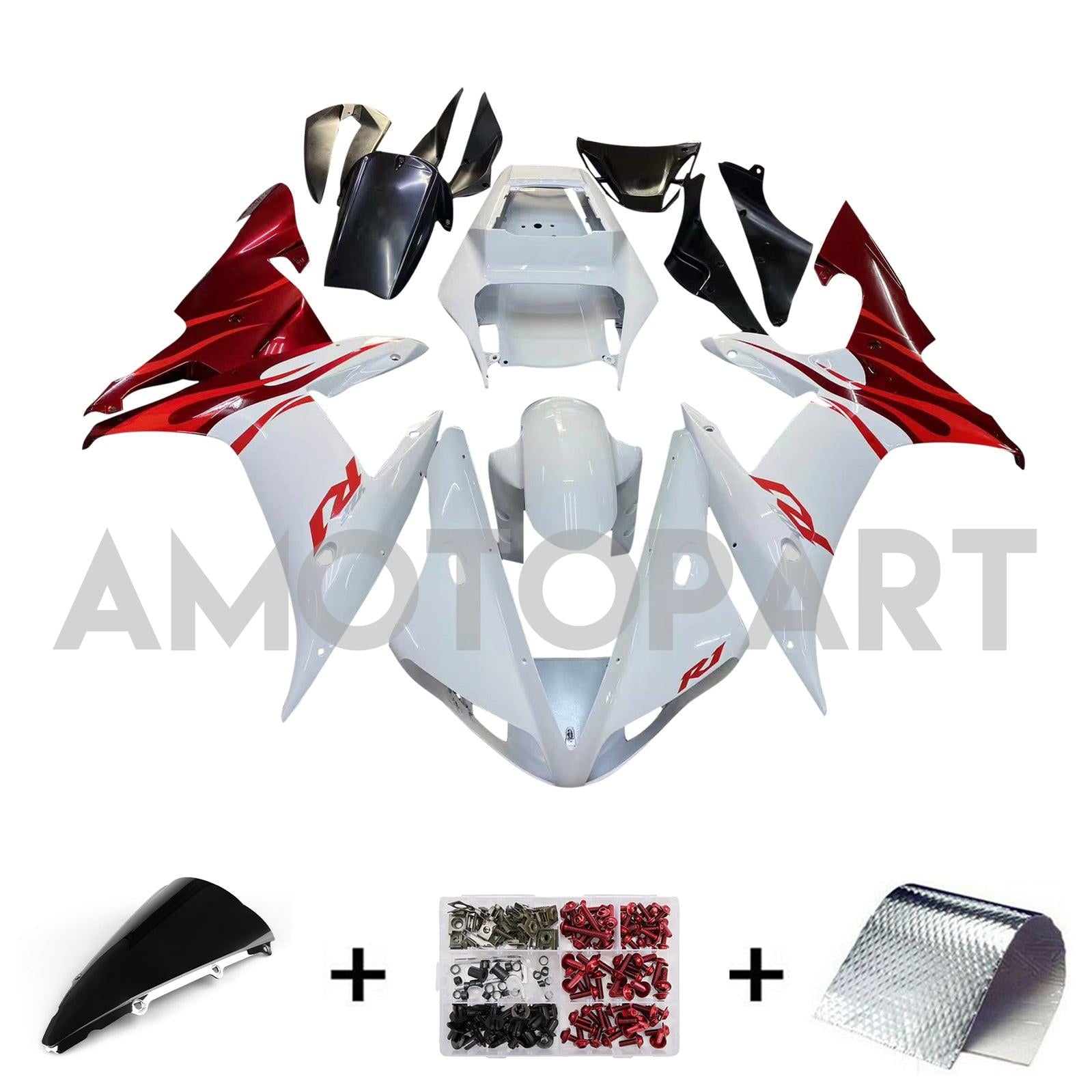 Amotopart 2002-2003 Yamaha YZF-R1 White & Red Fairing Kit