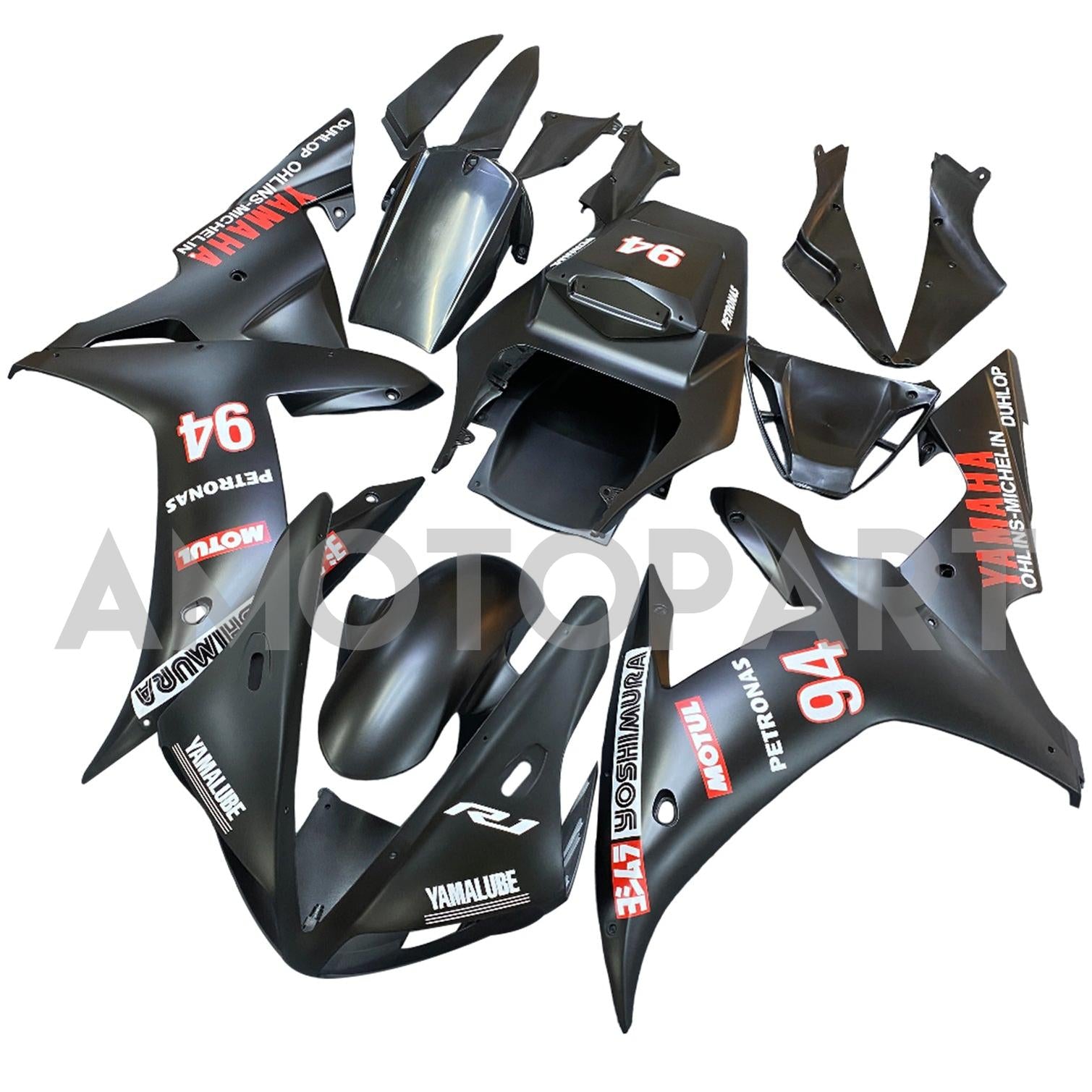 Amotopart 2002-2003 Yamaha YZF-R1 Black with Logo Fairing Kit