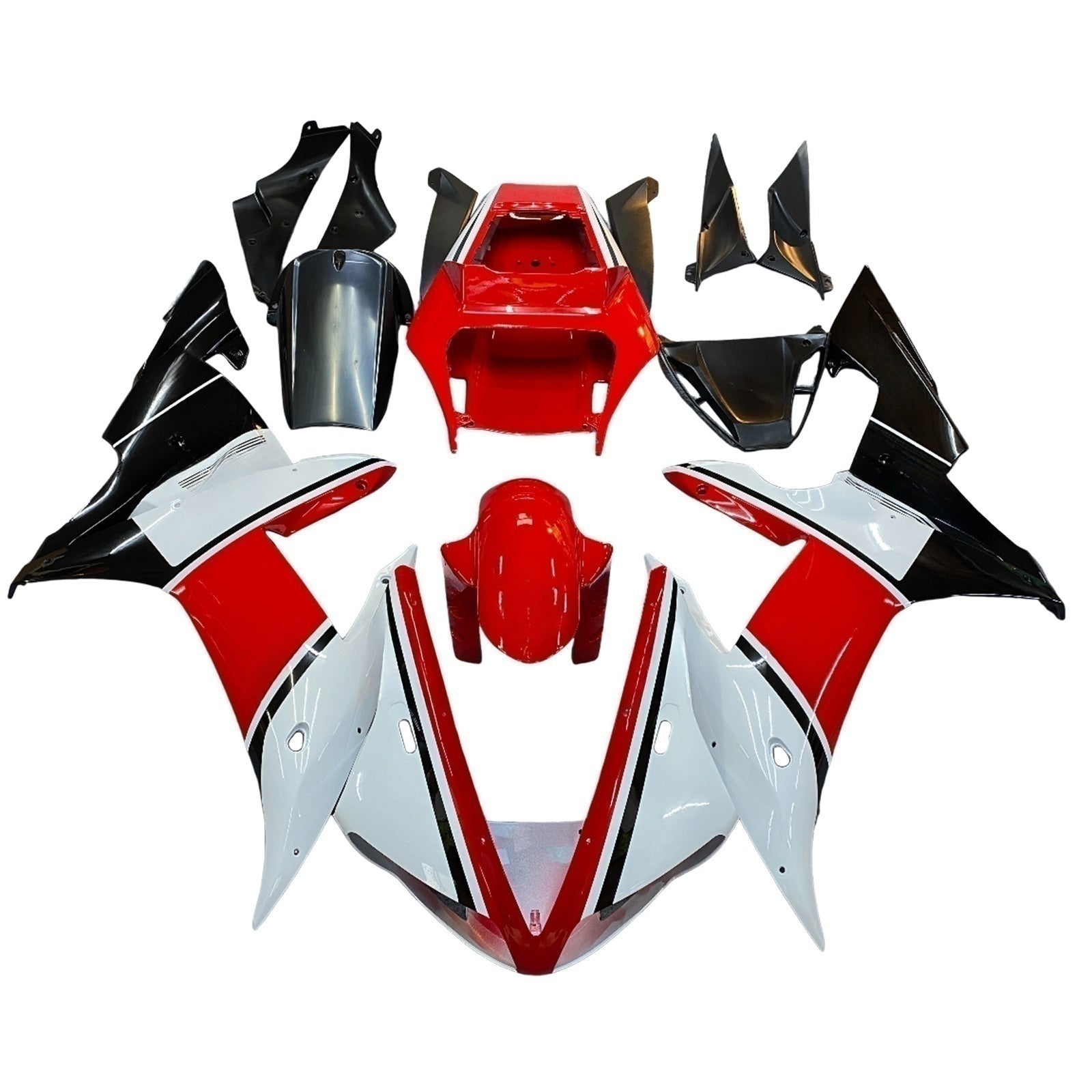 Amotopart 2002-2003 YZF-R1 Yamaha Kit carena Style4 nero e rosso