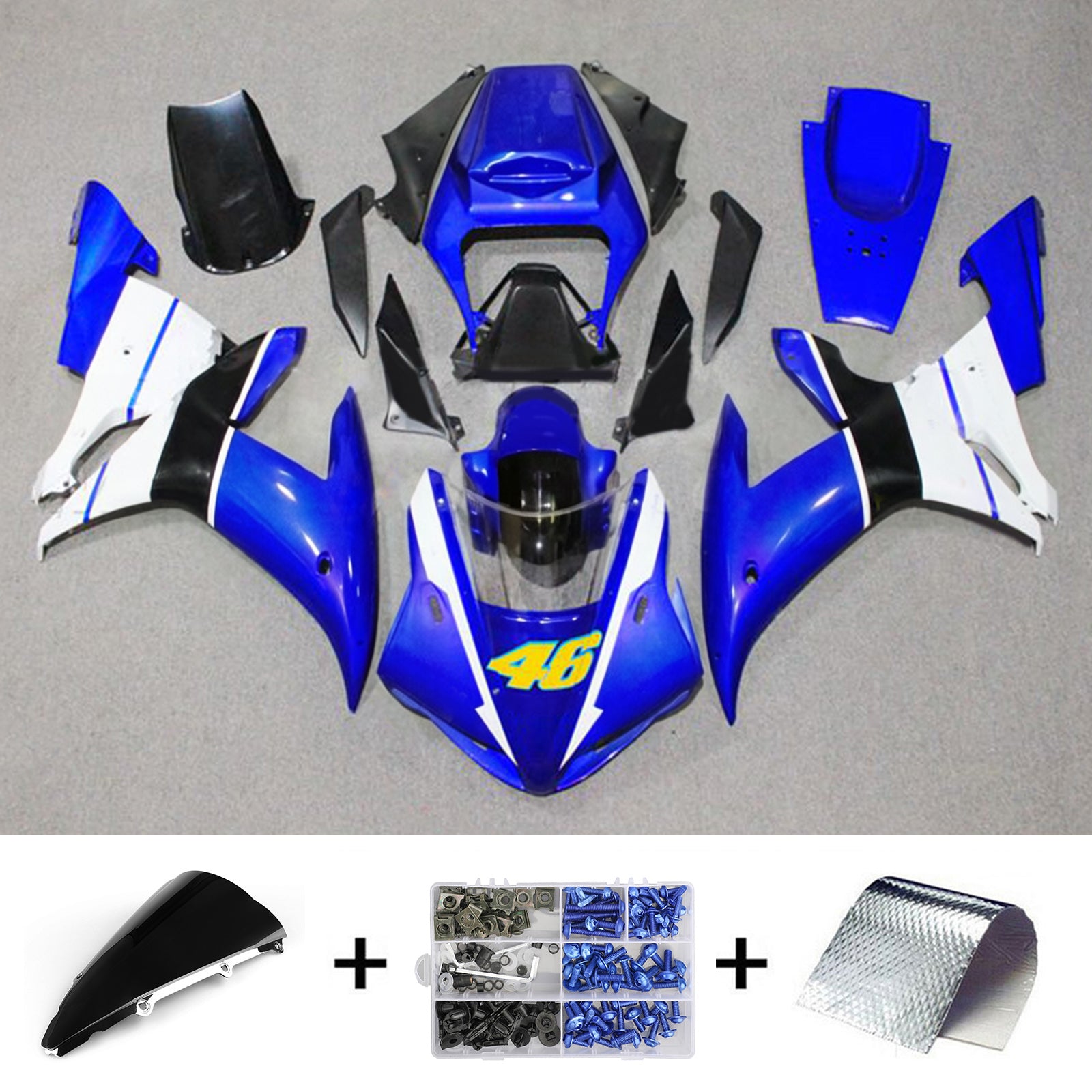Amotopart 2002-2003 YZF-R1 Yamaha Blue & Yellow Fairing Kit