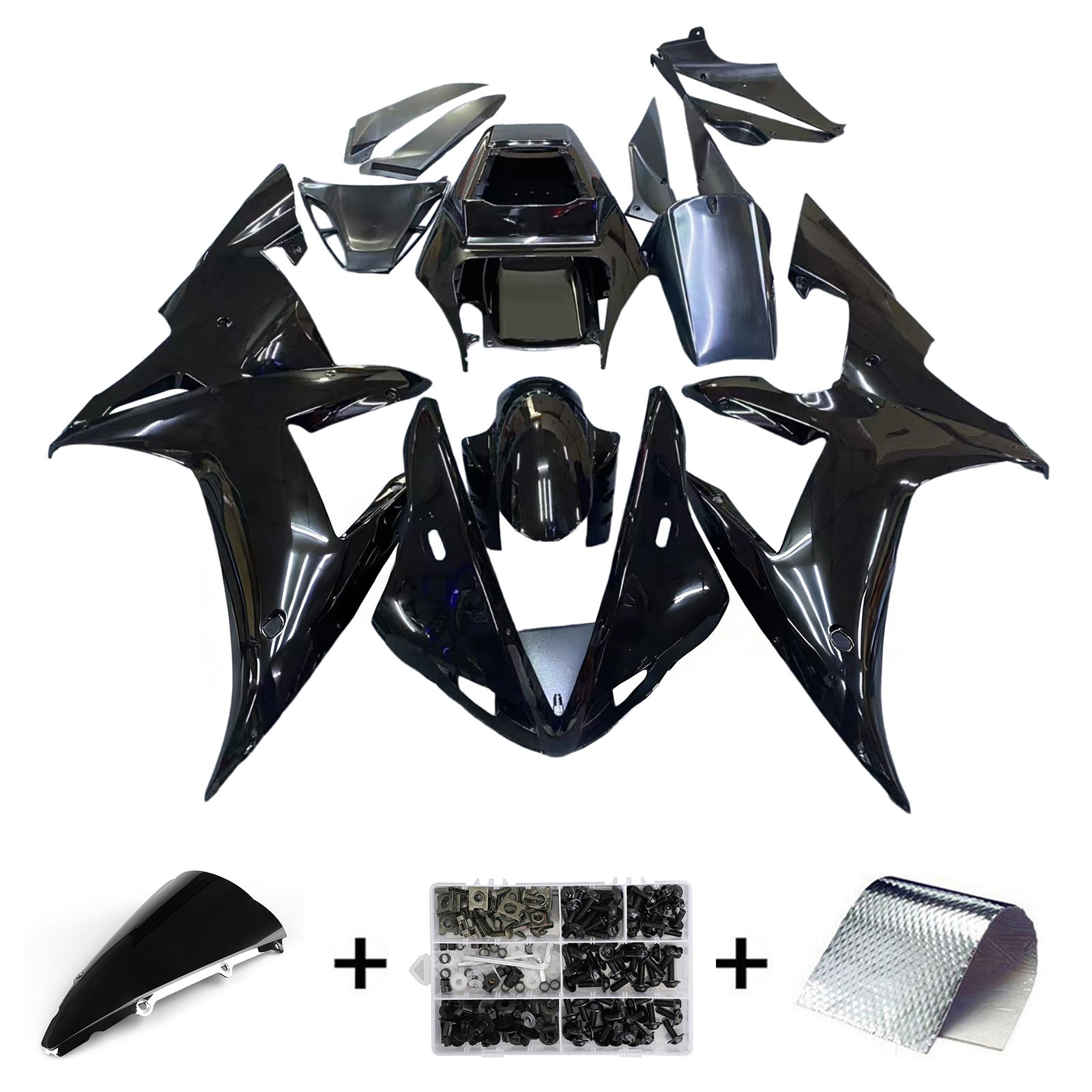 Amotopart 2002-2003 YZF-R1 Yamaha Gloss Black Fairing Kit