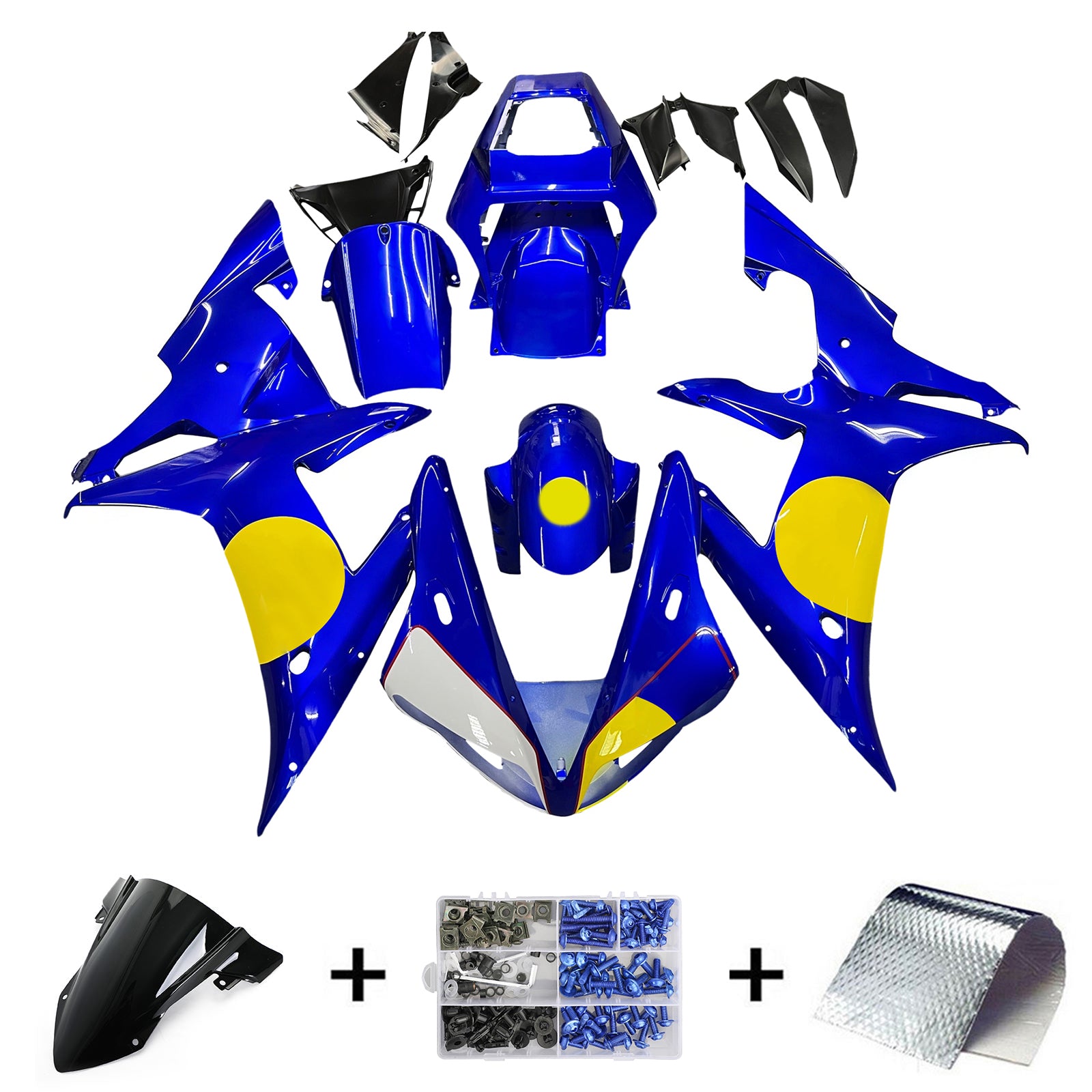Amotopart 2002-2003 Yamaha YZF 1000 R1 Blue Yellow Fairing Kit