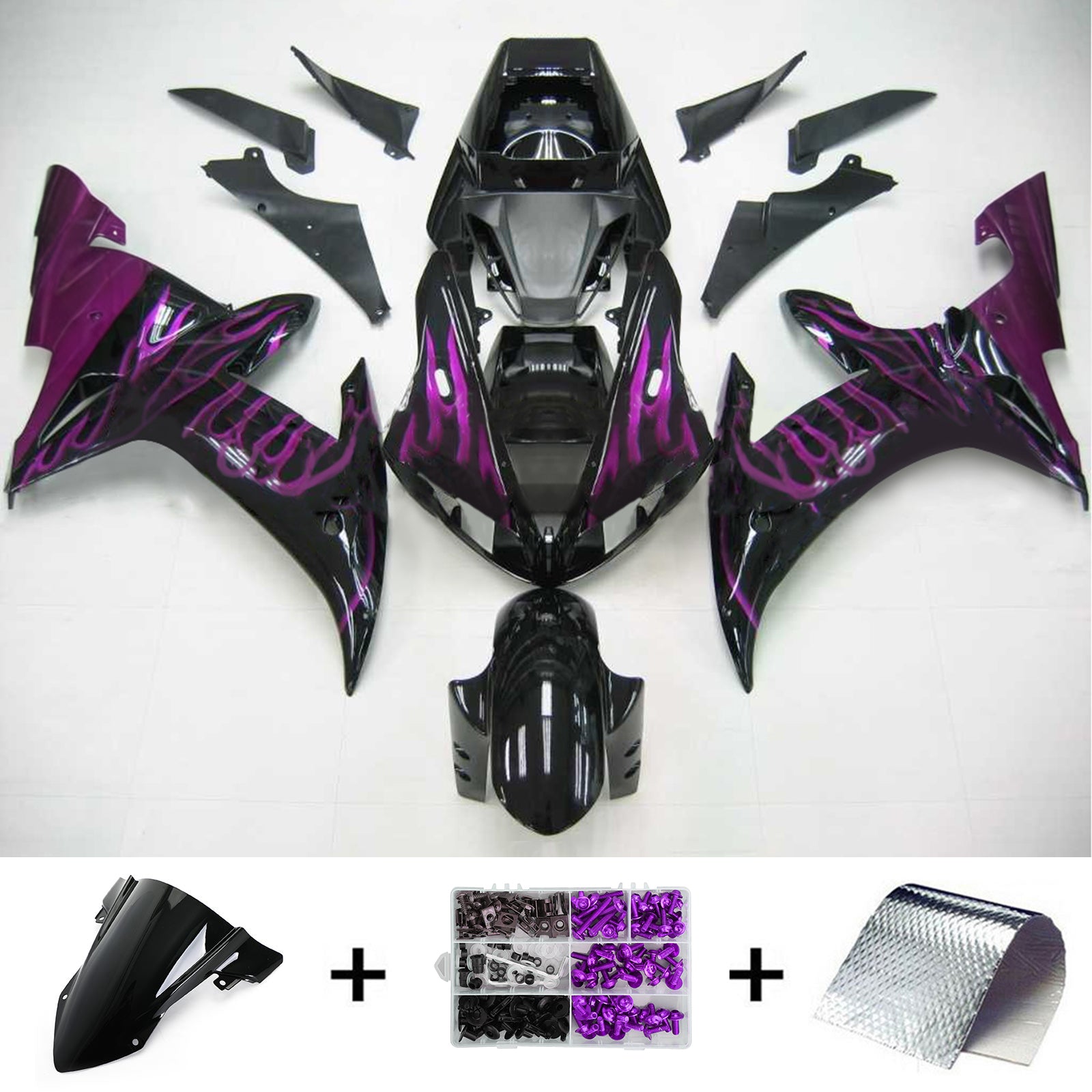 Amotopart Yamaha 2002-2003 YZF 1000 R1 Black Purple Fairing Kit