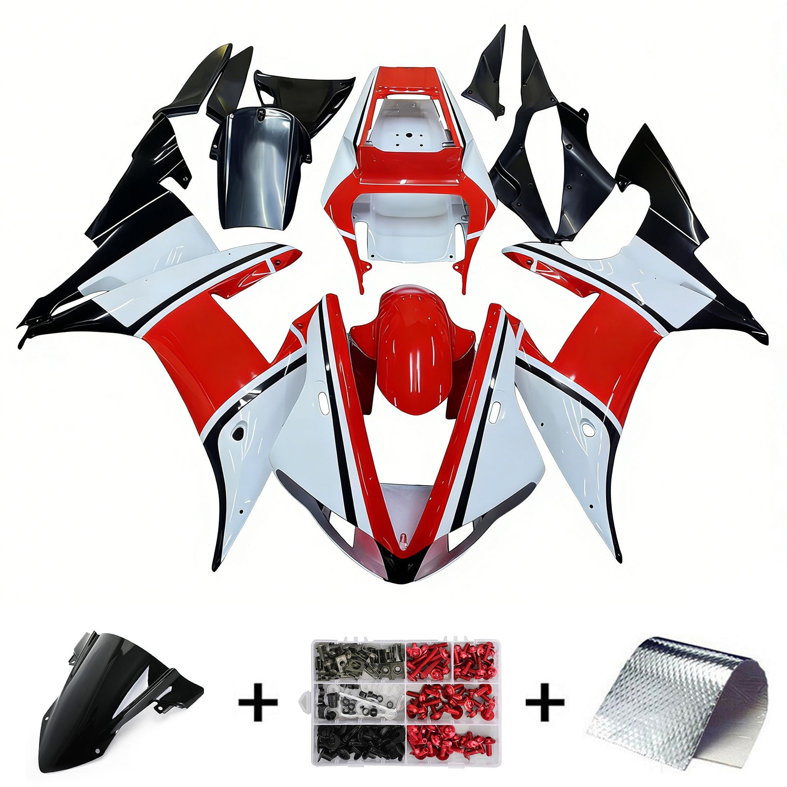 Amotopart Yamaha 2002-2003 YZF 1000 R1 White Red Fairing Kit
