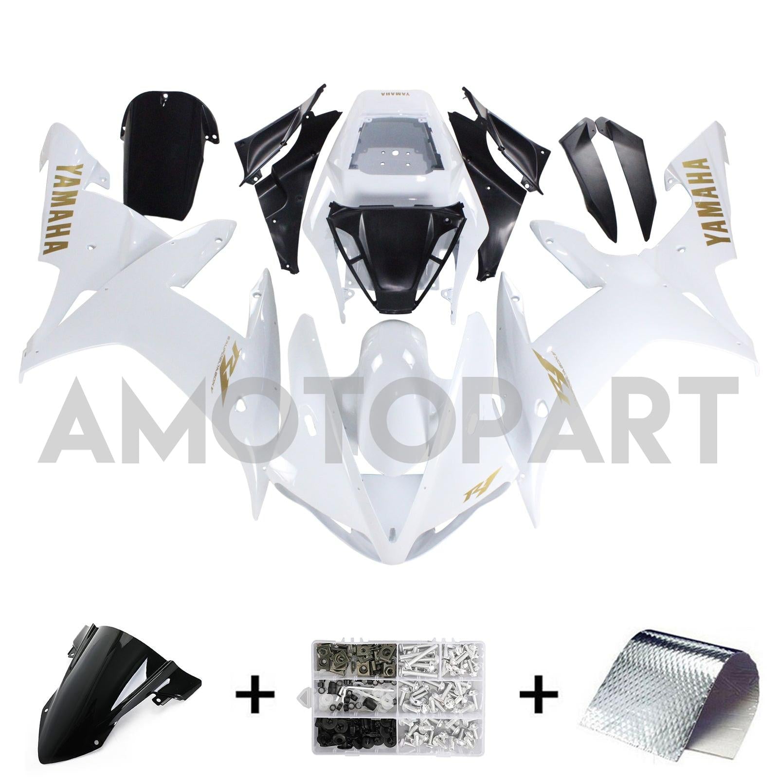 Amotopart Yamaha 2002-2003 YZF 1000 R1 White Golden Logo Fairing Kit