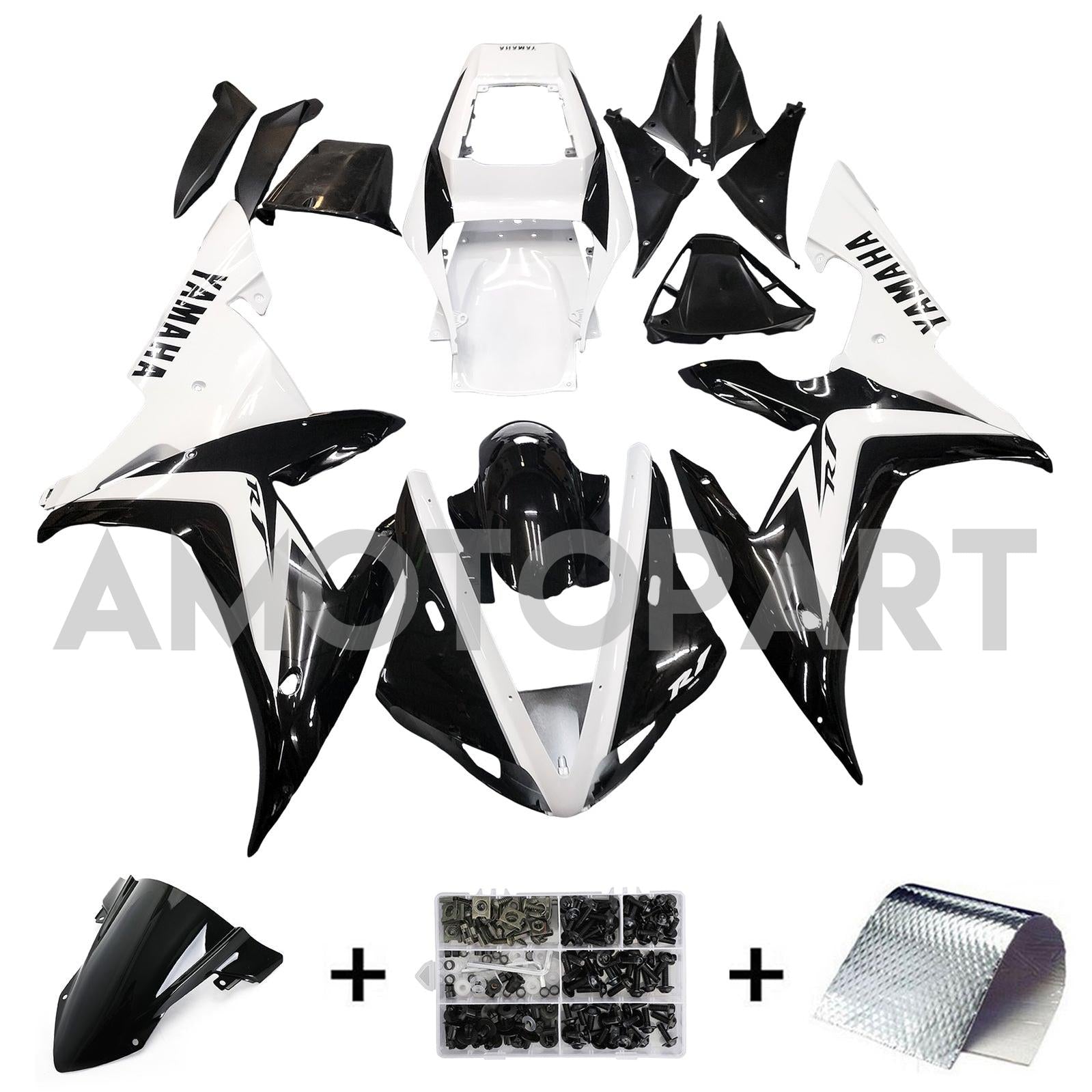 Amotopart Yamaha 2002-2003 YZF 1000 R1 Black Mix White Fairing Kit
