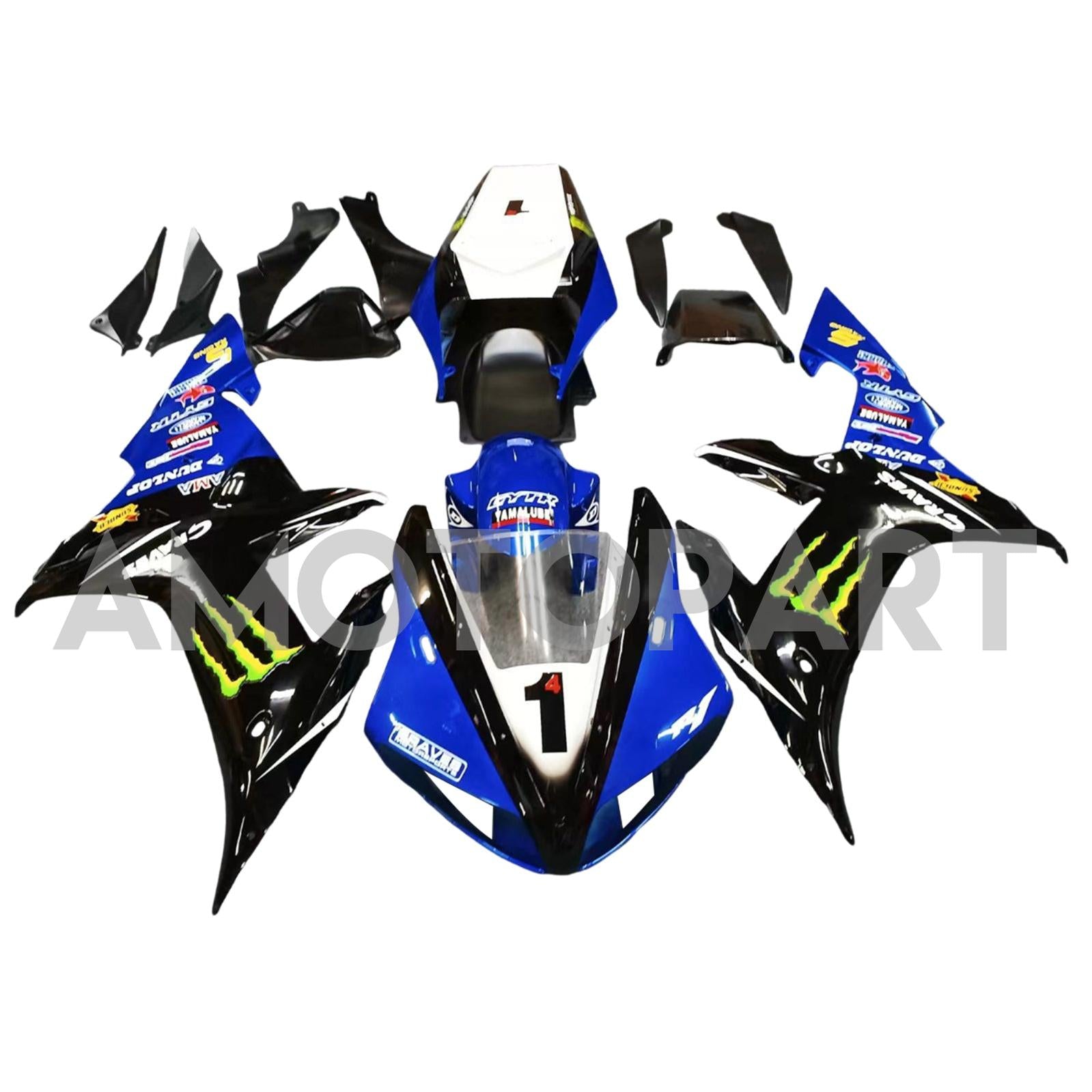 Amotopart 2002-2003 Yamaha YZF R1 Black Blue Fairing Kit