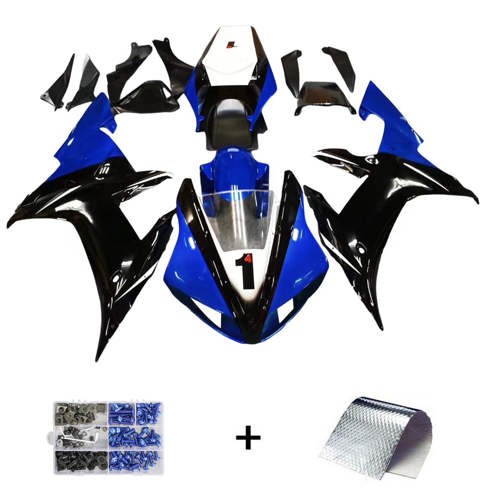 Amotopart 2002-2003 Yamaha YZF R1 Black Blue Fairing Kit