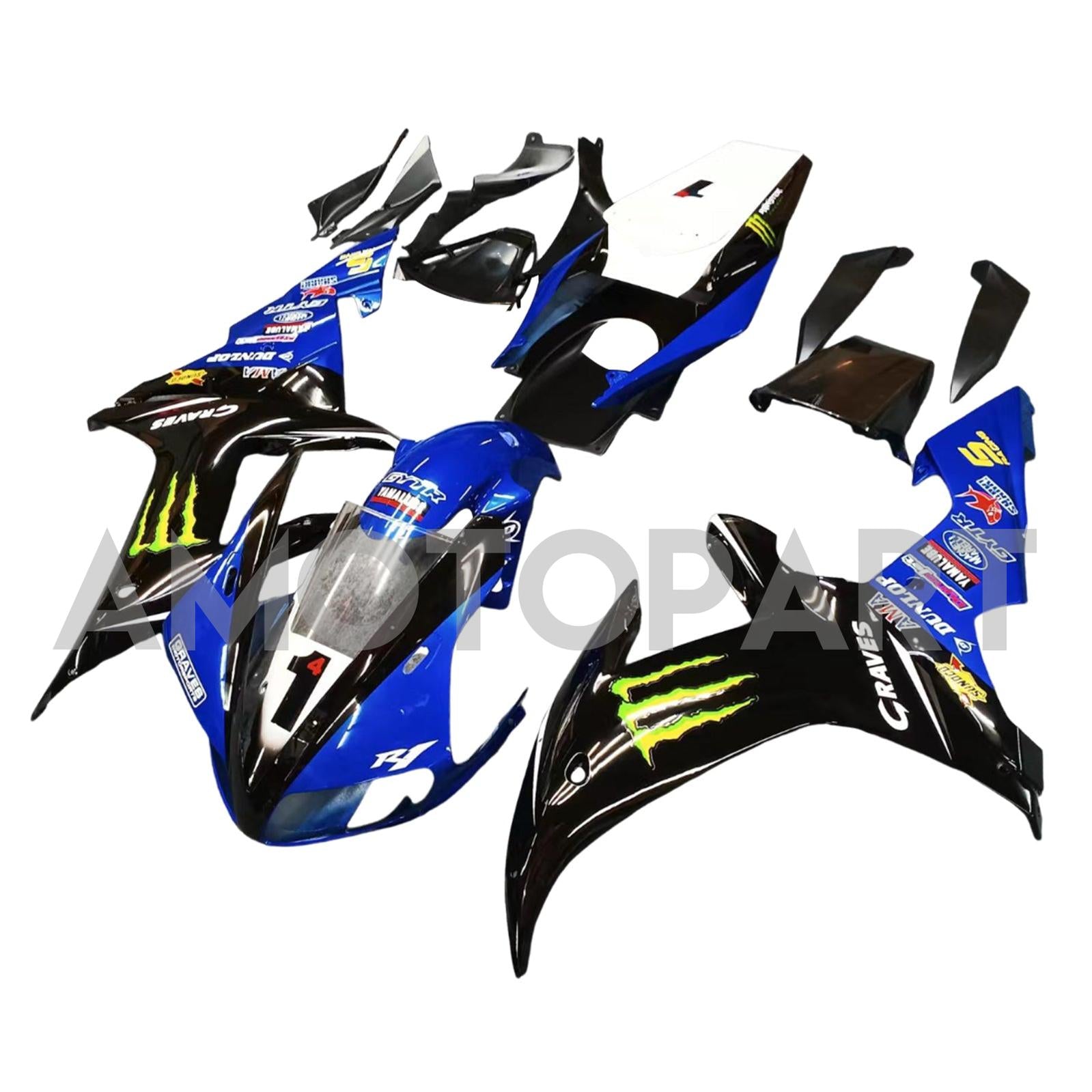 Amotopart 2002-2003 Yamaha YZF R1 Black Blue Fairing Kit