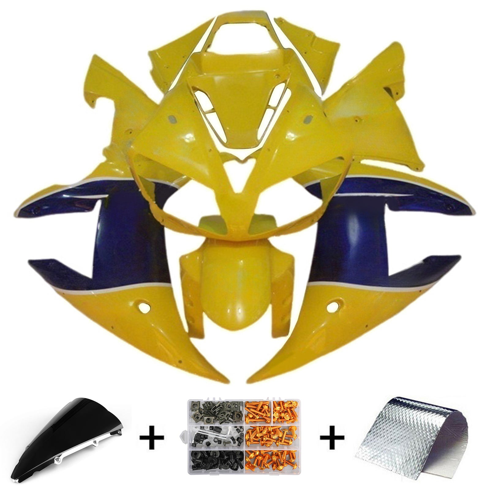 Amotopart 2002-2003 Yamaha YZF R1 Blue Yellow Fairing Kit
