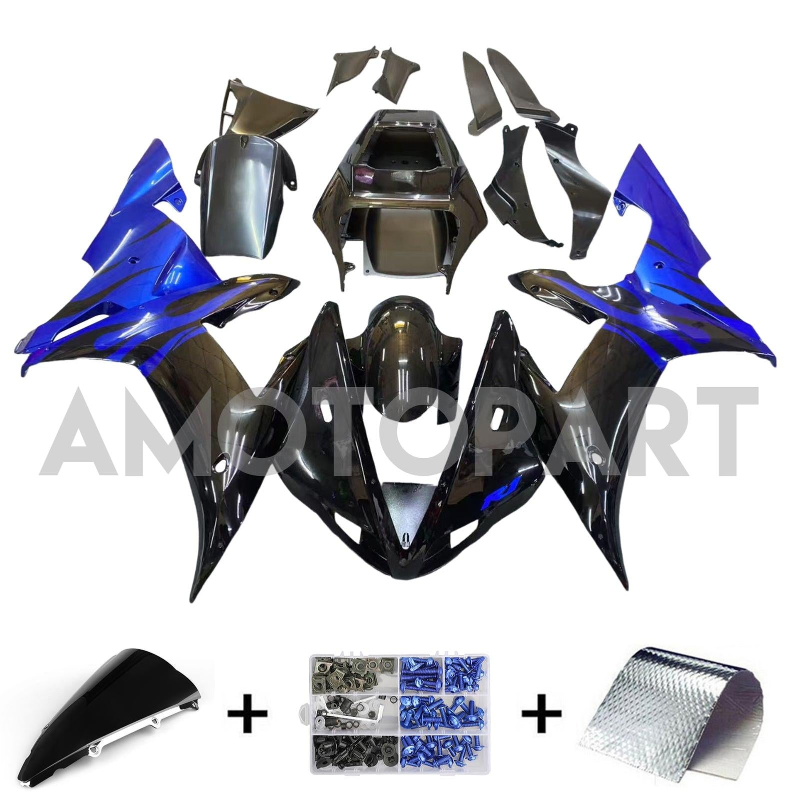 Amotopart 2002-2003 Yamaha YZF R1 Blue Black Fairing Kit