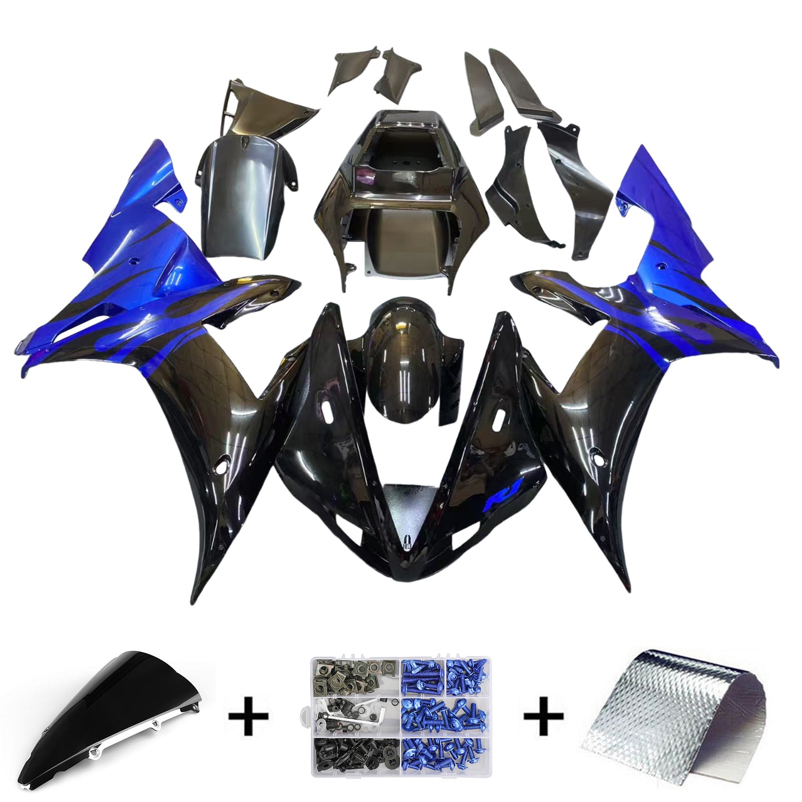 Amotopart 2002-2003 Yamaha YZF R1 Blue Black Fairing Kit