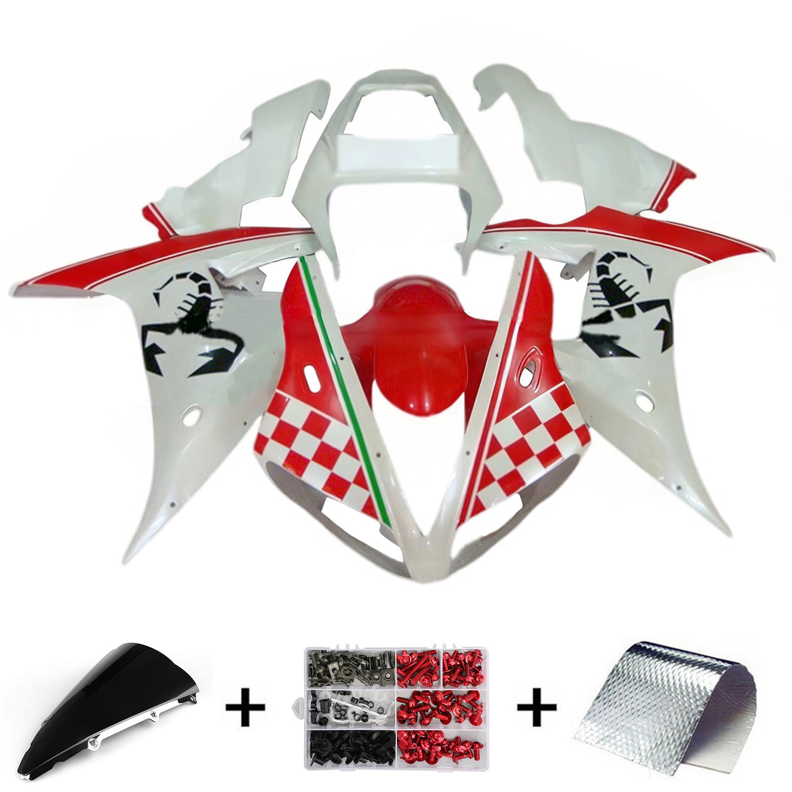 Amotopart 2002-2003 Yamaha YZF R1 Red White Fairing Kit