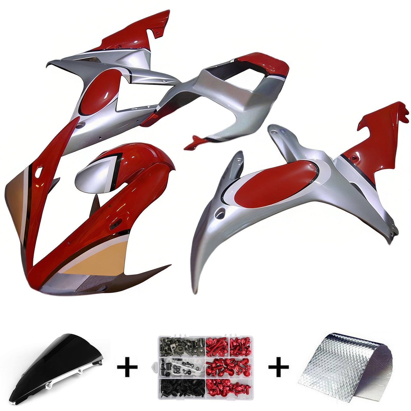 Amotopart 2002-2003 Yamaha YZF R1 Red Silver Fairing Kit