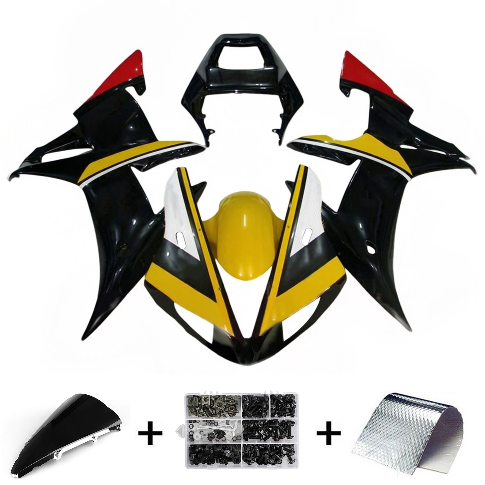 Amotopart 2002-2003 Yamaha YZF R1 Black White Yellow & Red Fairing Kit