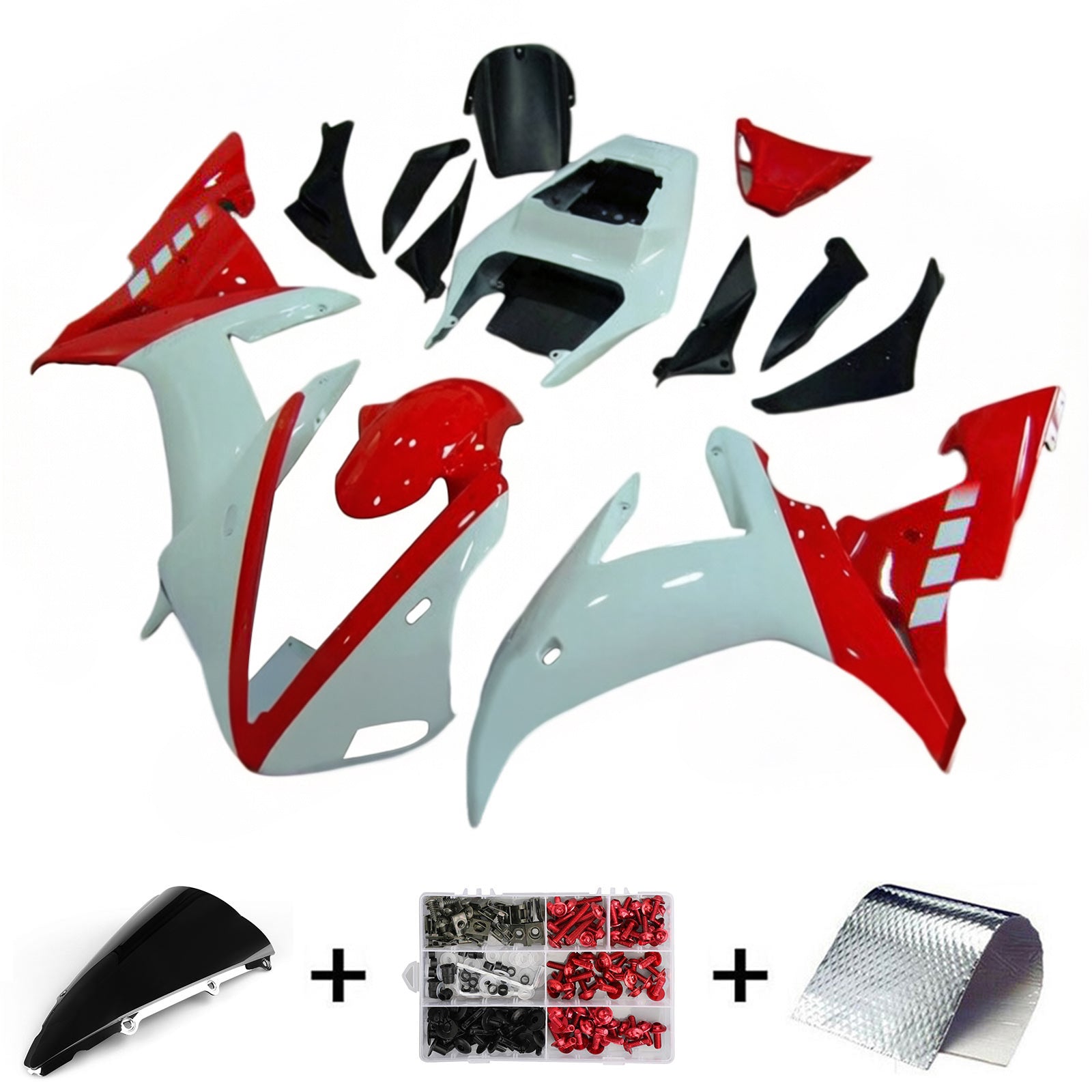 Amotopart 2002-2003 Yamaha YZF R1 Glossy White Red Fairing Kit