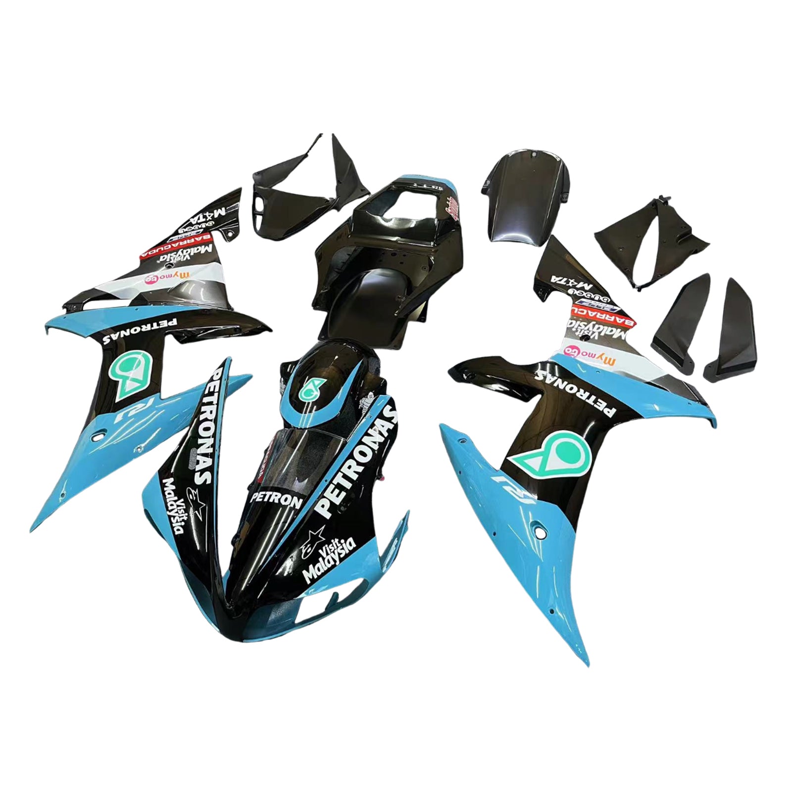 Amotopart 2002-2003 Yamaha YZF R1 Black Light Blue White Fairing Kit