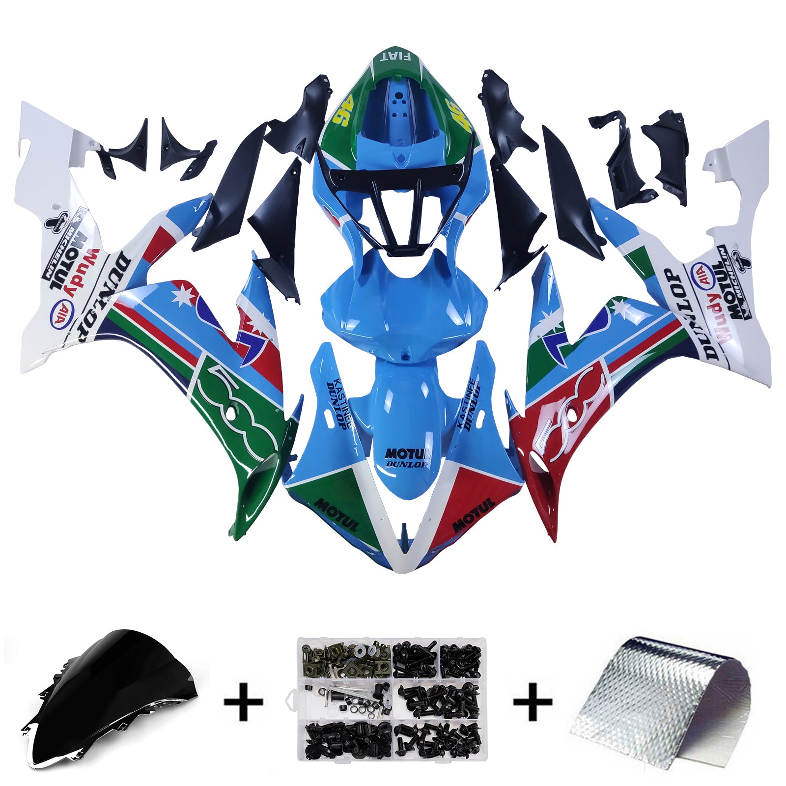 Amotopart Yamaha 2004-2006 YZF 1000 R1 White Blue Red Fairing Kit