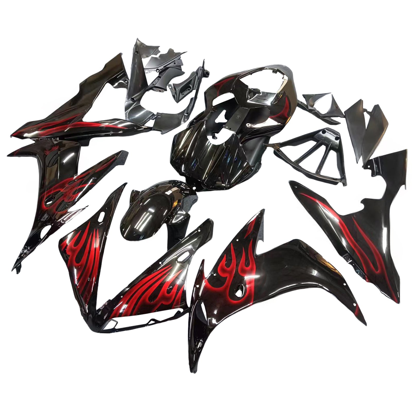 Kit carena Amotopart 2004-2006 Yamaha R1 nera con fiamma rossa
