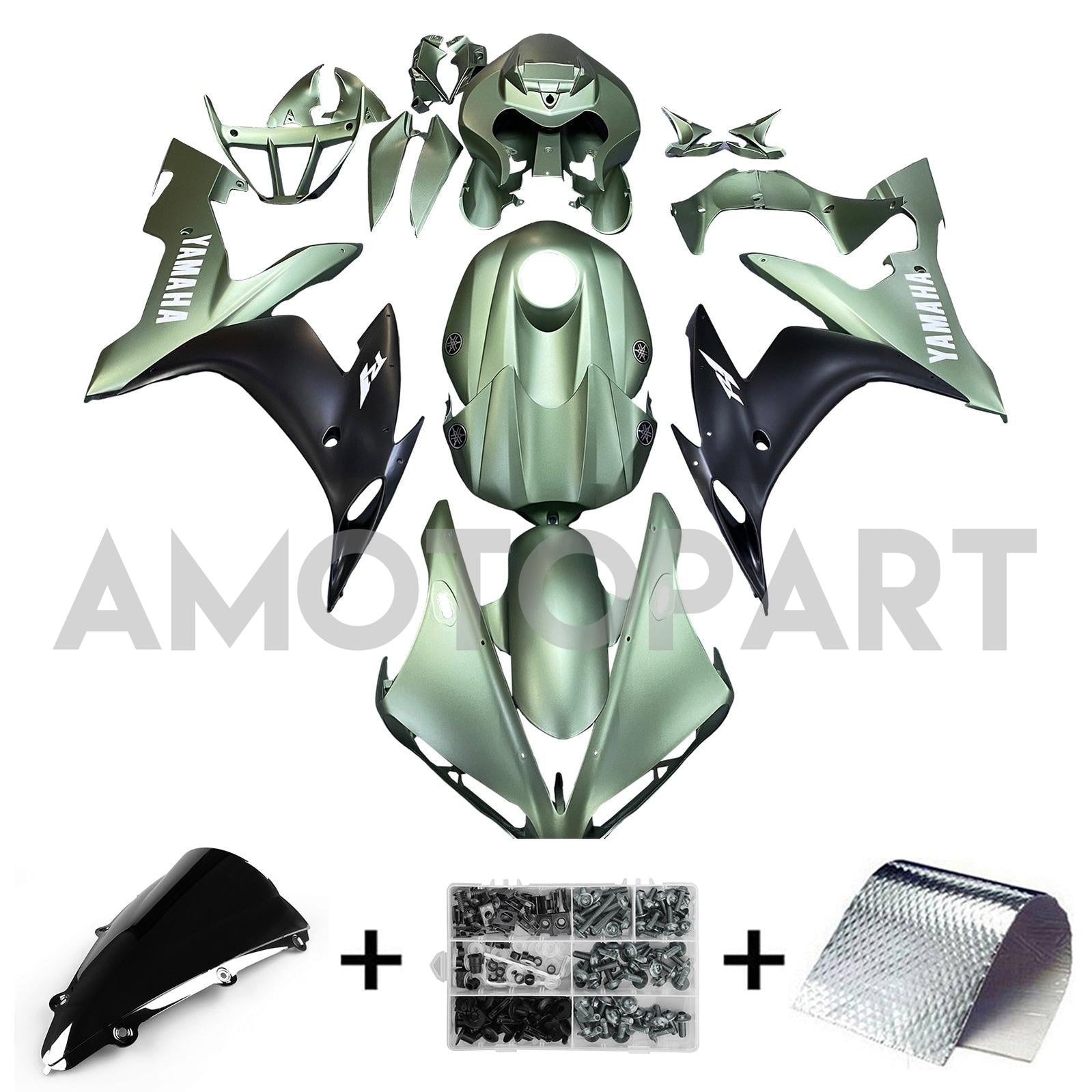 Amotopart 2004-2006 YZF 1000 R1 Yamaha Matte Green&Black Fairing Kit