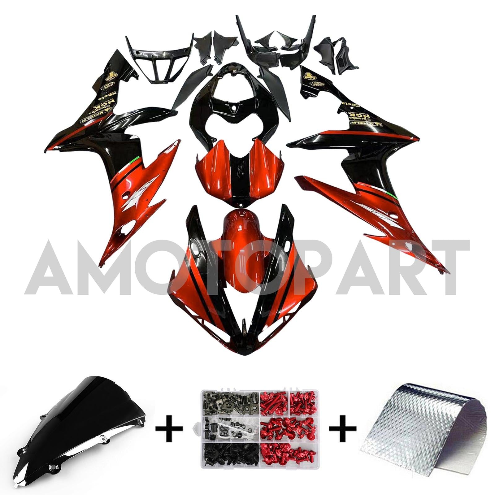 Amotopart 2004-2006 YZF 1000 R1 Yamaha Glanzrot&Schwarzes Verkleidungsset