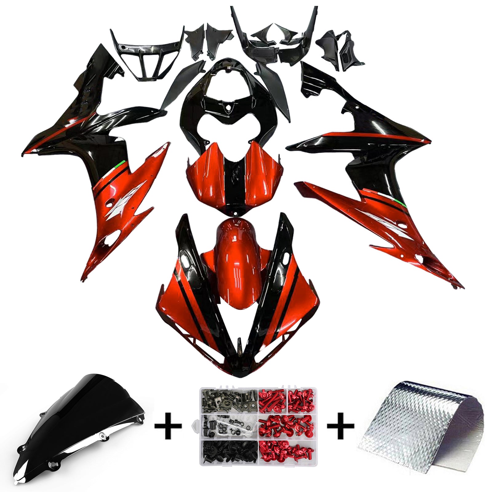 Amotopart 2004-2006 YZF 1000 R1 ヤマハ グロスレッド&ブラック フェアリングキット