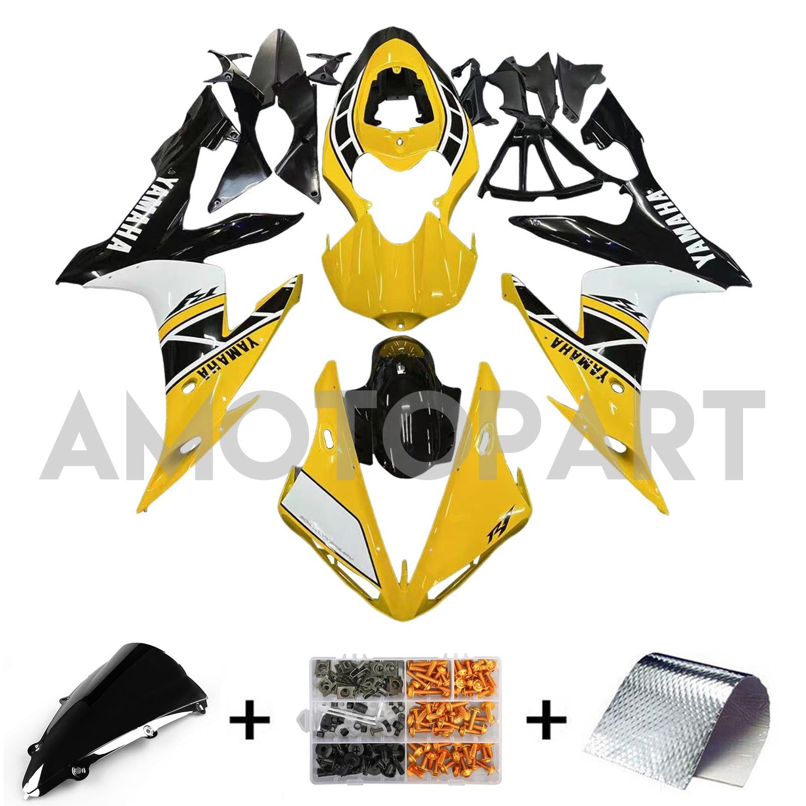 Amotopart Yamaha YZF 1000 R1 2004-2006 Gelb&Weißes Verkleidungsset