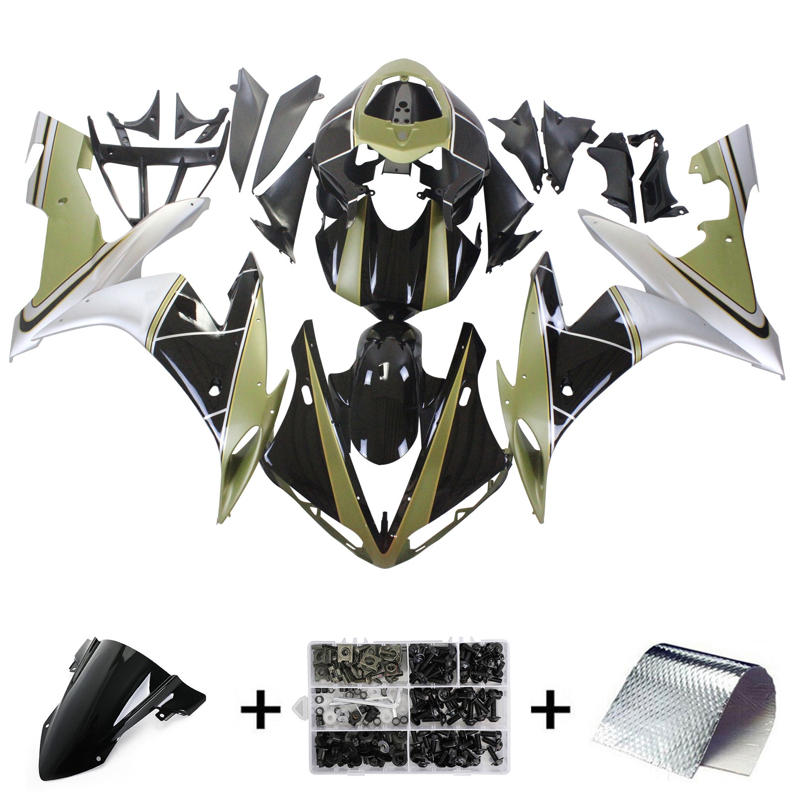 Amotopart Yamaha 2004-2006 YZF 1000 R1 Black Golden Fairing Kit