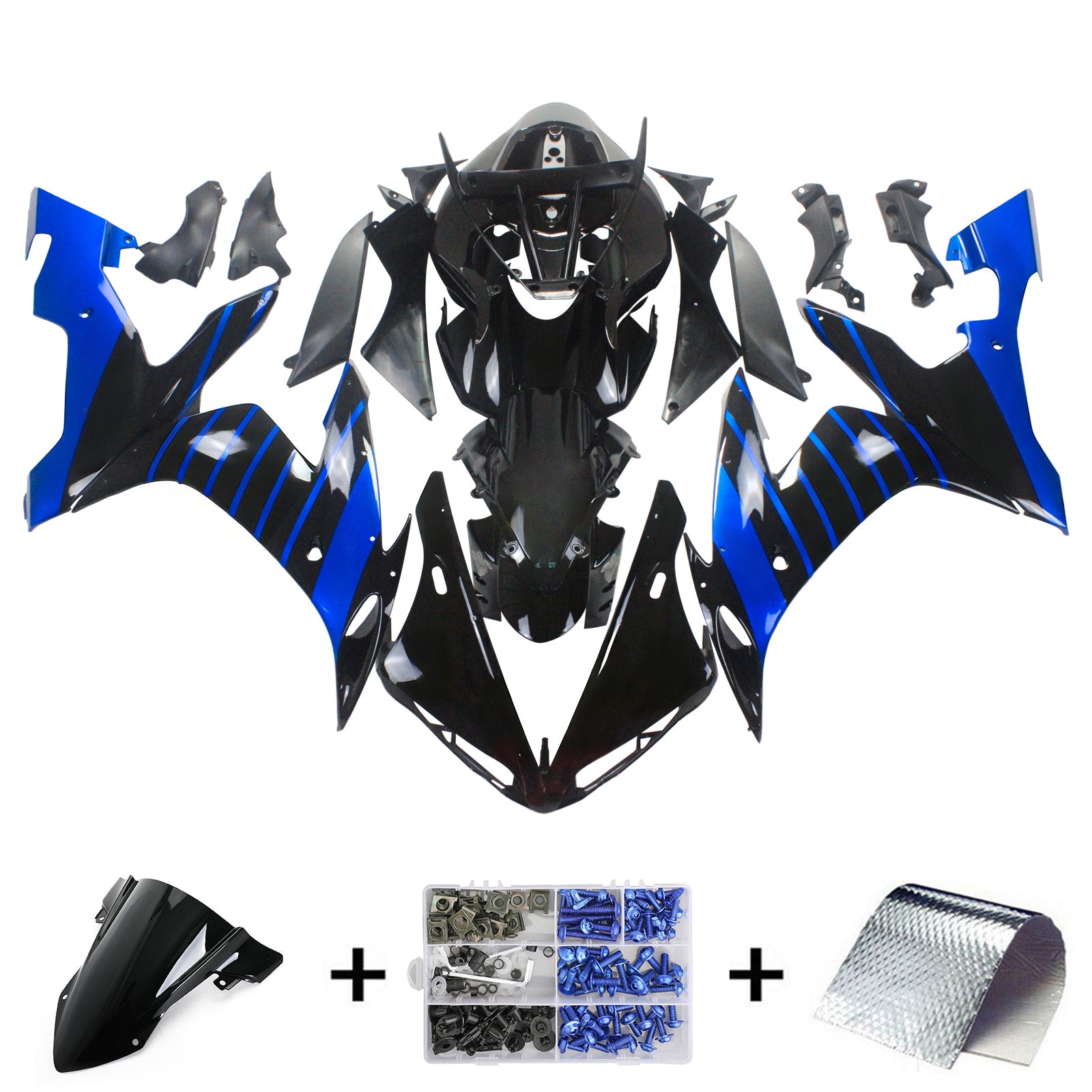 Amotopart Yamaha 2004-2006 YZF 1000 R1 Black Blue Fairing Zestaw