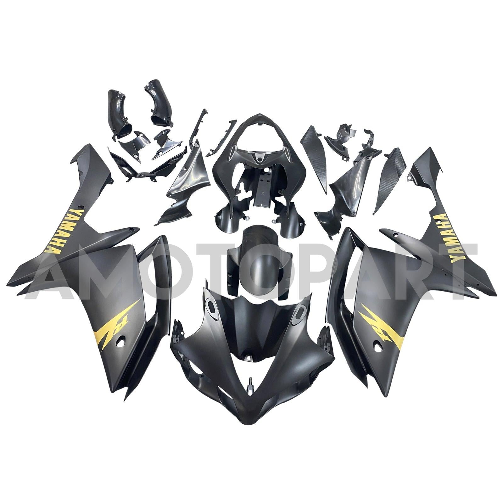 Amotopart 2007-2008 Yamaha YZF 1000 R1 Matte Black with Gold Logo Fairing Kit