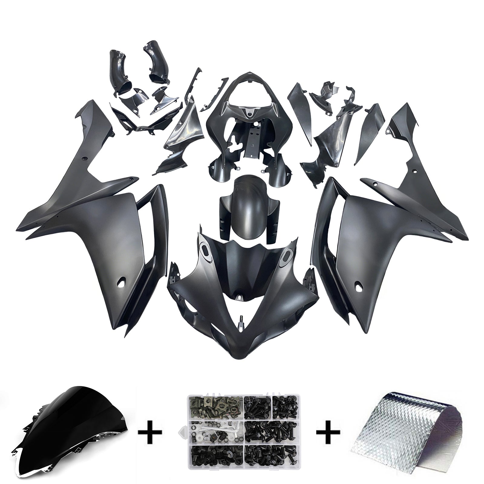 Amotopart 2007-2008 Yamaha YZF 1000 R1 MATT SVART MED GOLD LOGO FAIRING KIT