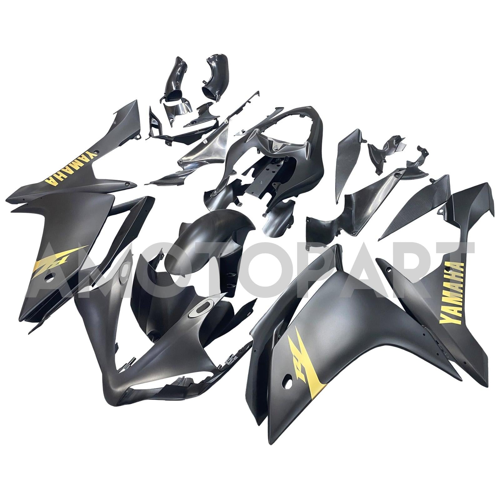 Amotopart 2007-2008 Yamaha YZF 1000 R1 Matte Black with Gold Logo Fairing Kit