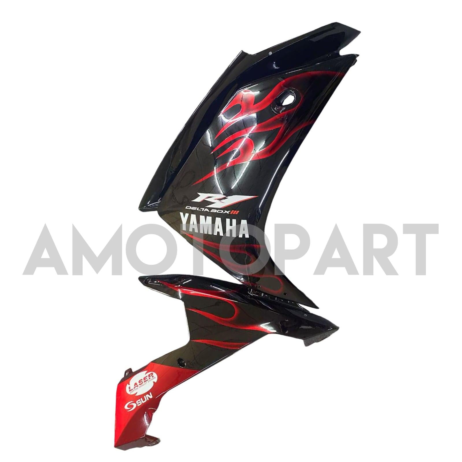 Amotopart 2007-2008 ヤマハ YZF 1000 R1 グロスブラック レッドフレームフェアリングキット付き