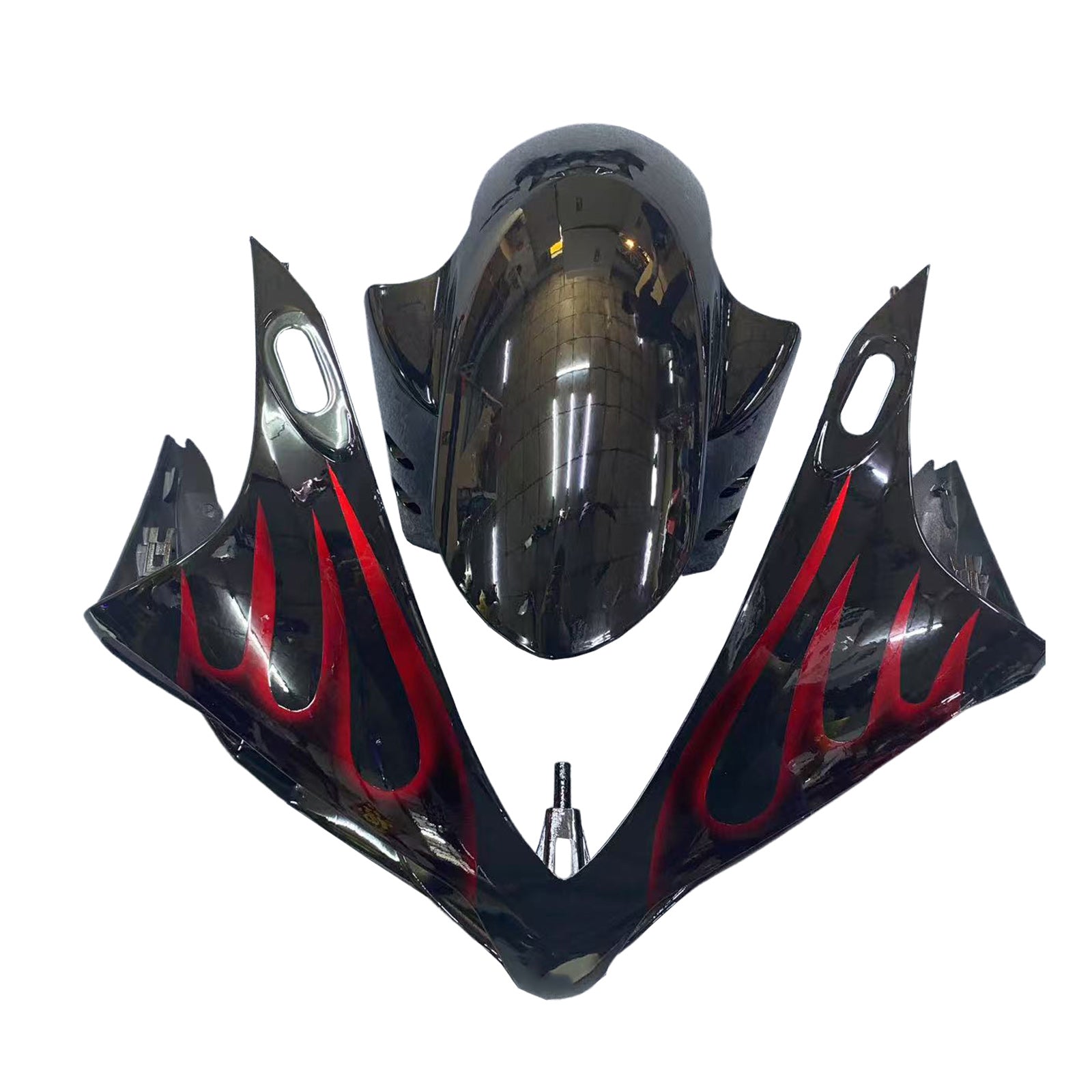 Amotopart 2007-2008 Yamaha YZF 1000 R1 Nero lucido con kit carenatura Red Flame