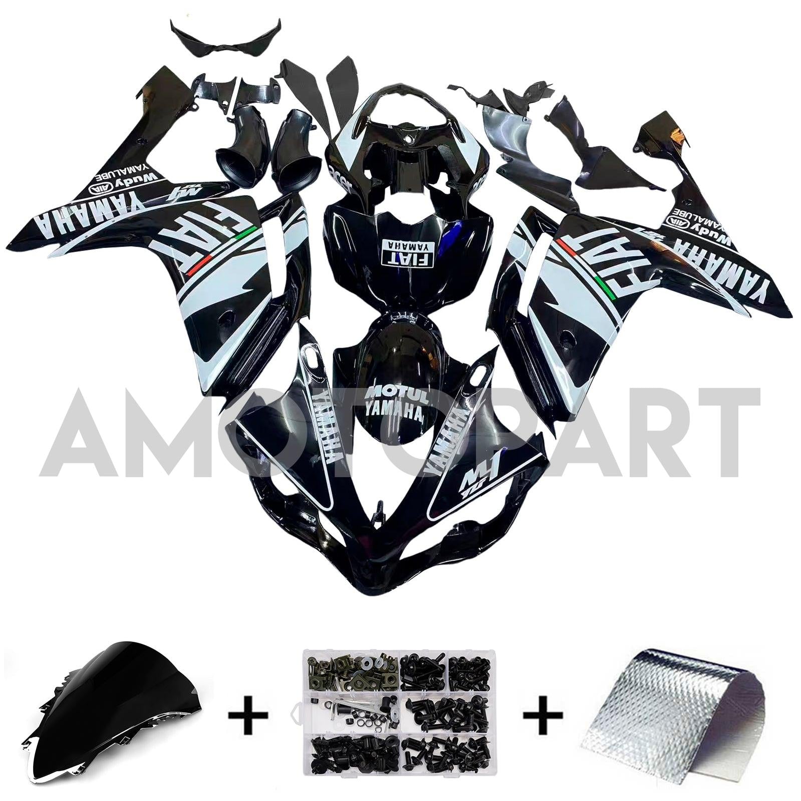 Amotopart 2007-2008 ヤマハ YZF 1000 R1 ブラック ホワイト スタイル R3 フェアリングキット