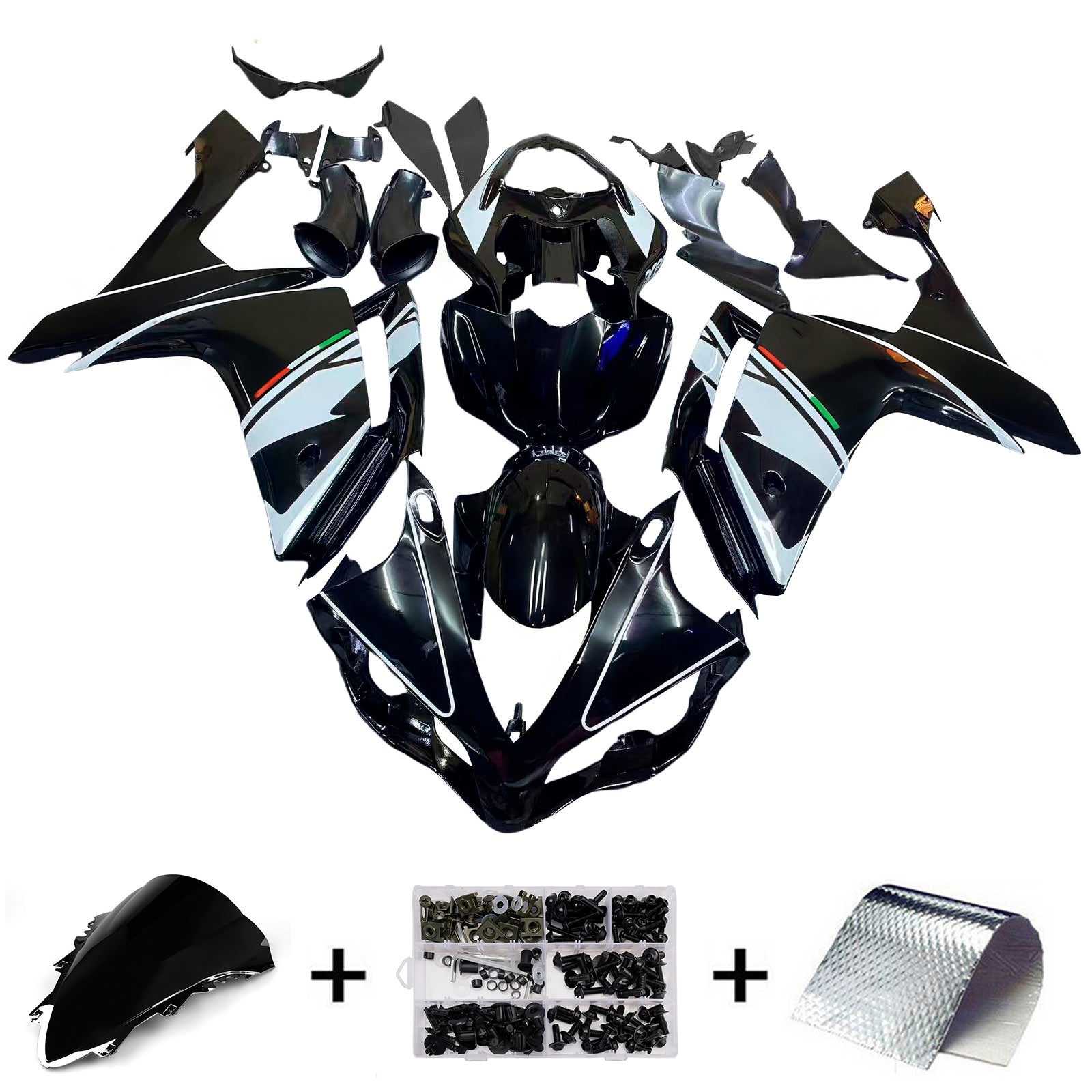 Amotopart 2007-2008 YAMAHA YZF 1000 R1 Black White Style 3D Kairing Kit