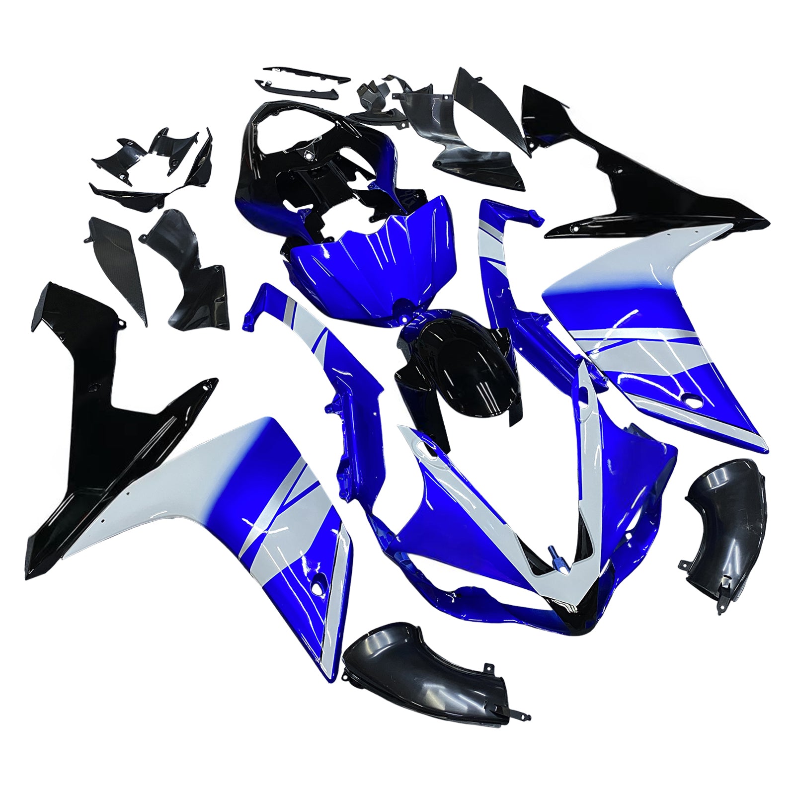 Amotopart 2007-2008 Yamaha YZF 1000 R1 Bleu&Kit de carénage noir Style6